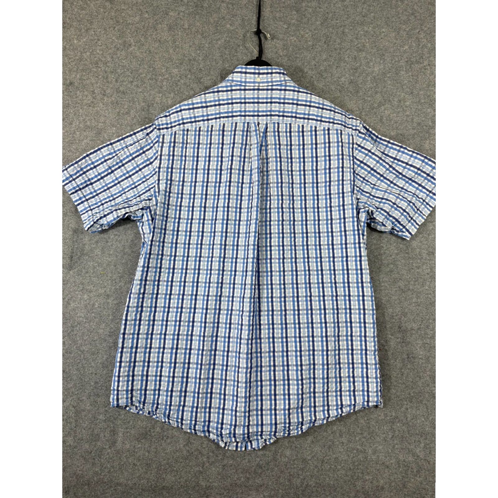 Lands' End Lands' End Camp Shirt Mens M White Blue Plaid Seersucker Traditional Fit Shirt Short Sleeve Button-Up Casual Travel Mens Size US M / EU 48-50 / 2 - 7 Thumbnail