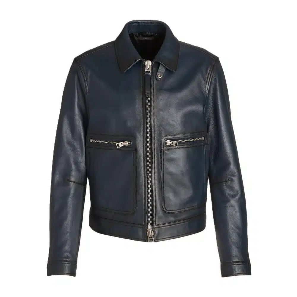 Tom Ford o1loc1c0226 LBS010 Leather Contrast Zip Blouson Jacket Blue Size US M / EU 48-50 / 2 - 1 Preview