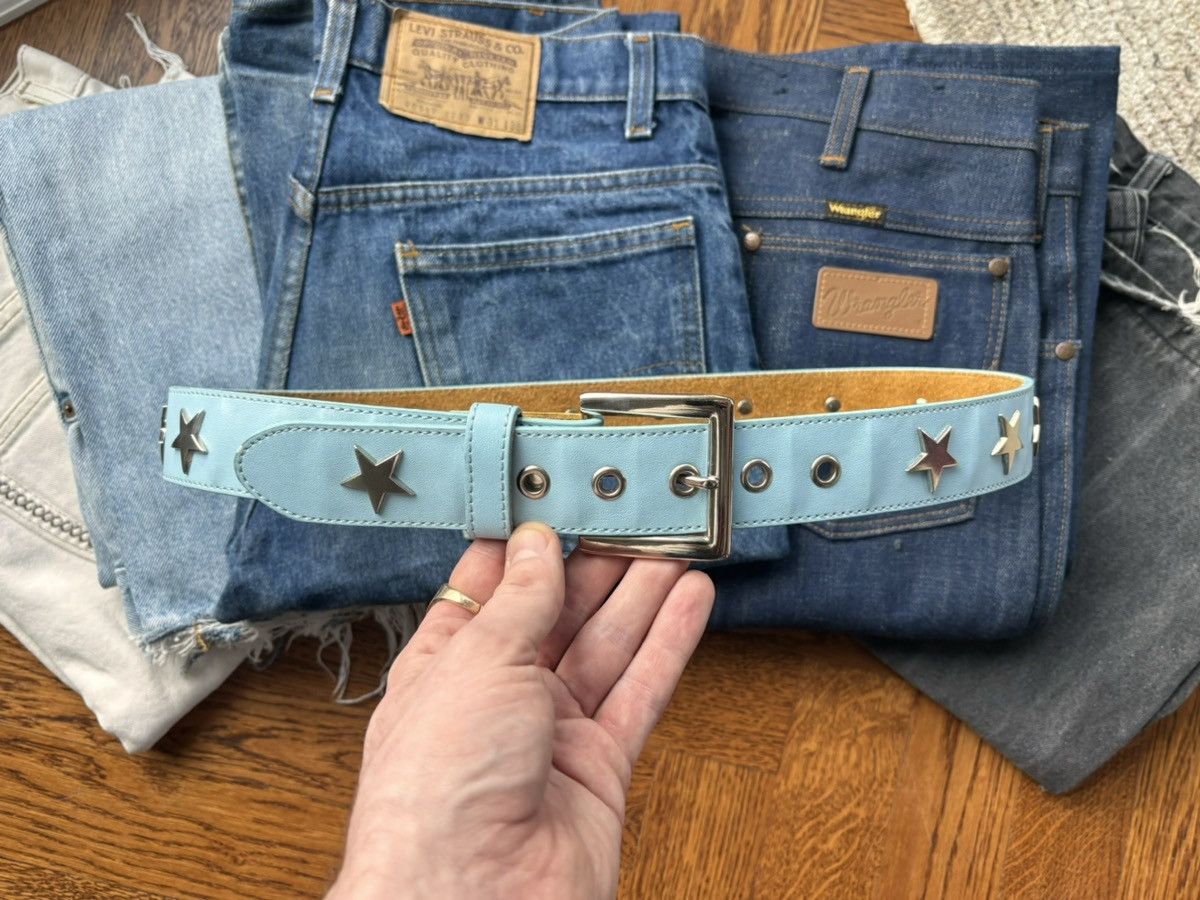 Genuine Leather × Vintage 2000s Vintage Star Studded Belt Y2K Blue Leather Metal Punk Size ONE SIZE - 4 Thumbnail