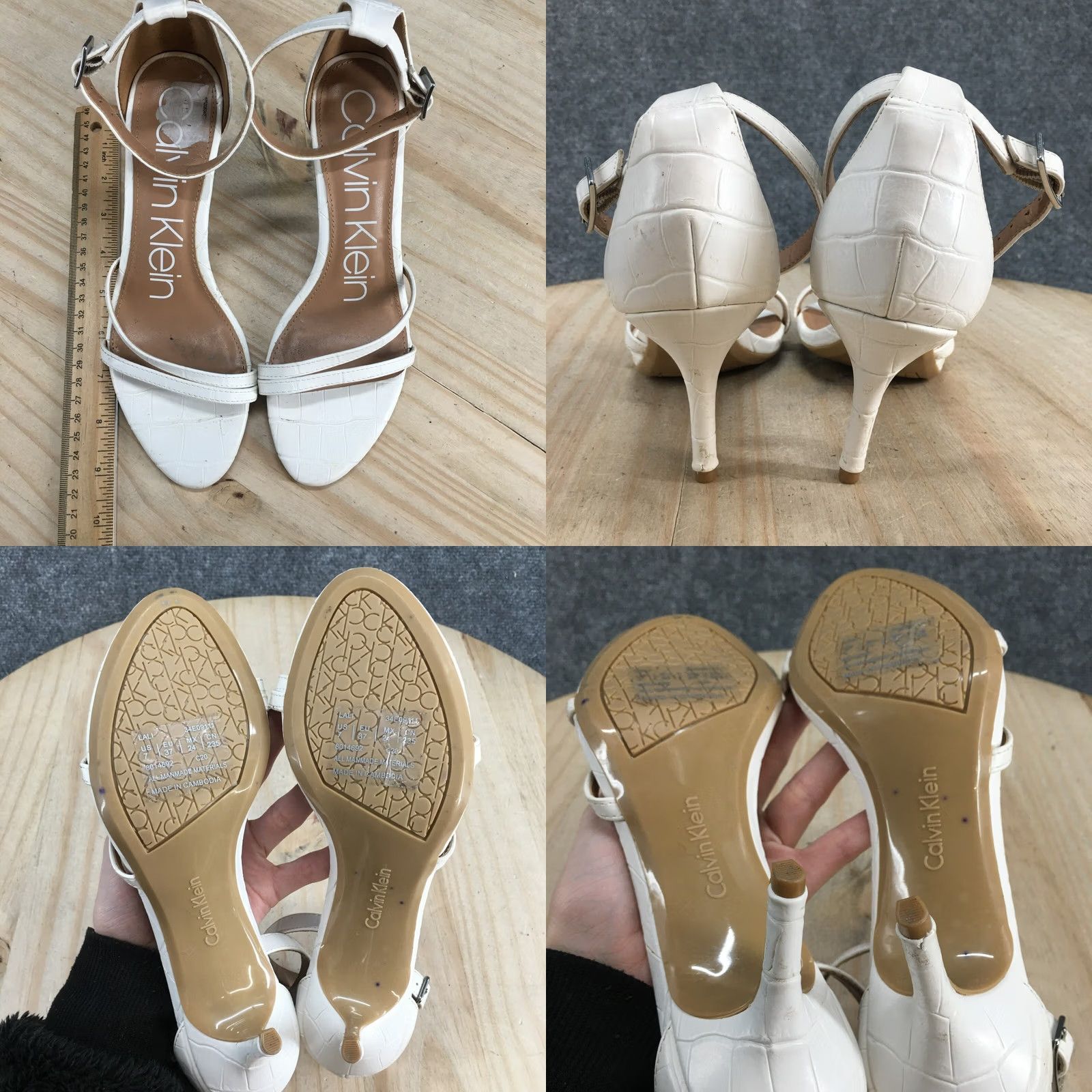 Calvin Klein Calvin Klein Sandals Womens 7 Lali Ankle Strap Pumps White Faux Leather Heeled Size US 7 / IT 37 - 8 Thumbnail