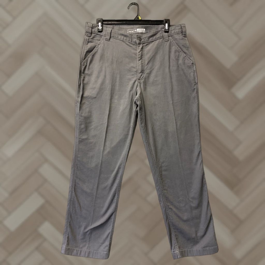 VINTAGE? (No) – ignore. Create optimized: Carhartt Chino Twill Pants Mens 38x32 Gray Work Pants Relaxed Windproof Heavy Duty