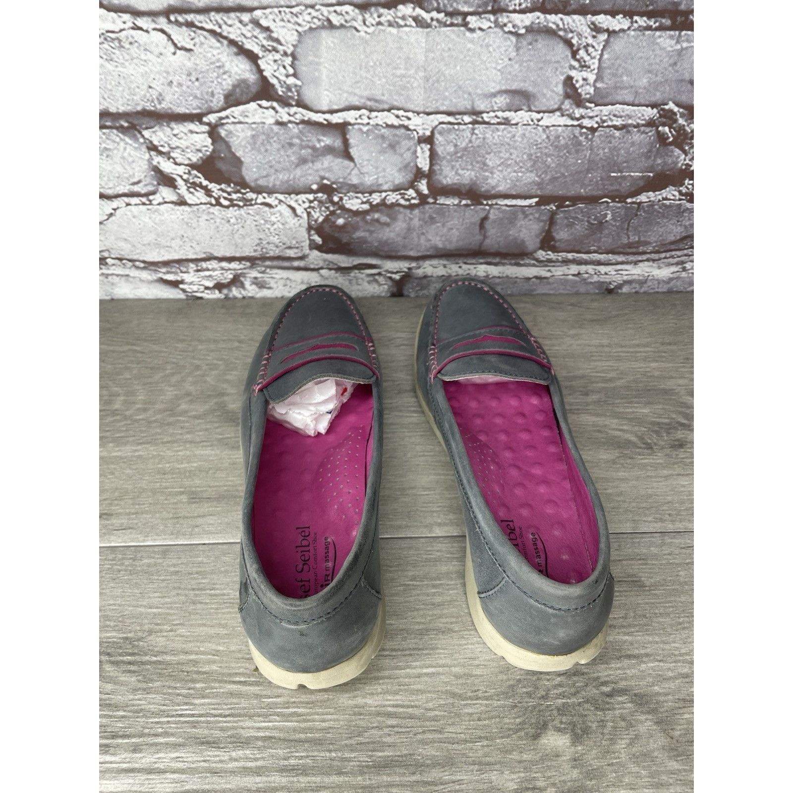 JOSEF SEIBAL Josef Seibel Gray Leather Pink Stitching Penny Loafer Comfor Size US 6 / IT 36 - 5 Thumbnail