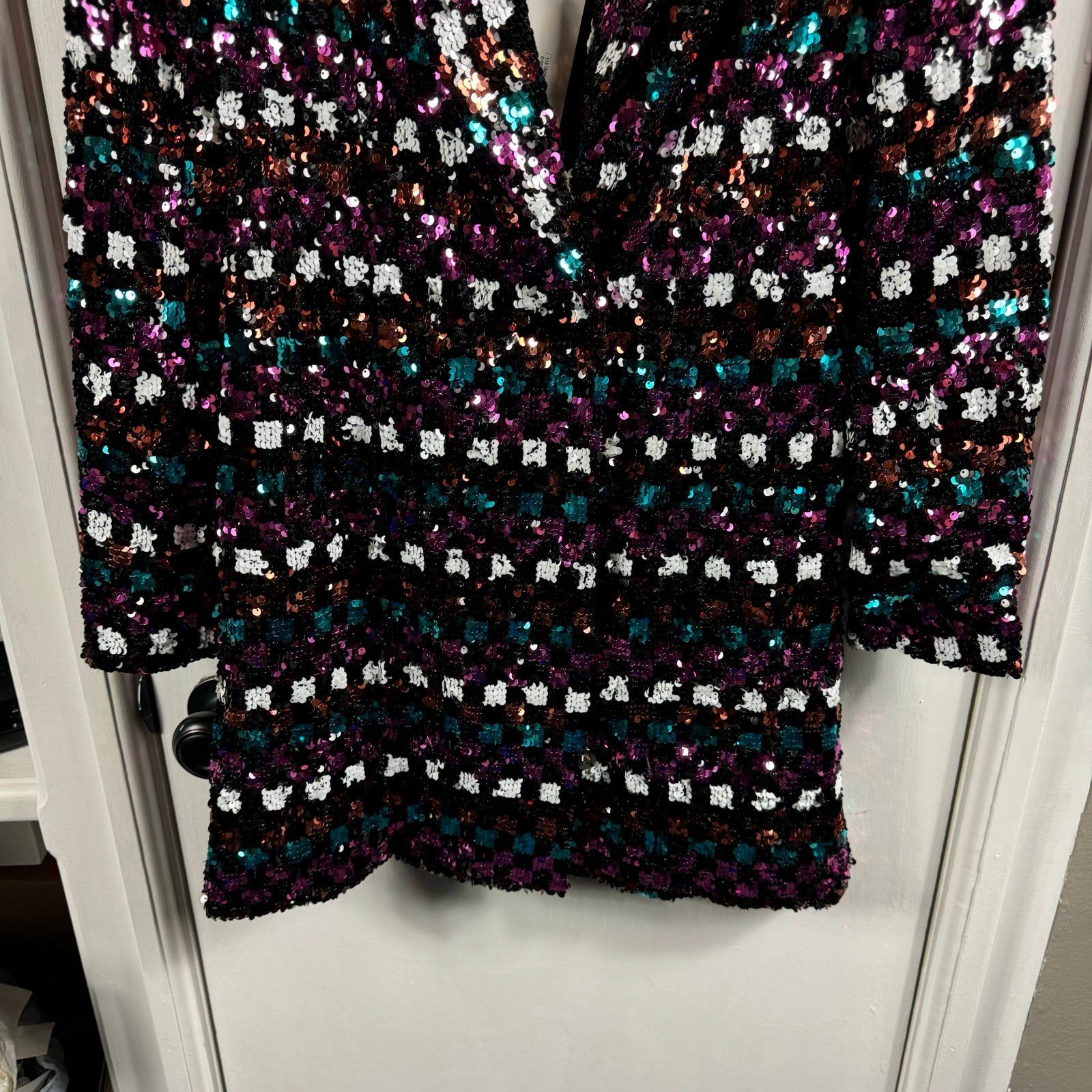 River Island River Island Black Check Sequin Blazer Dress cocktail NYE Size XS / US 0-2 / IT 36-38 - 6 Thumbnail