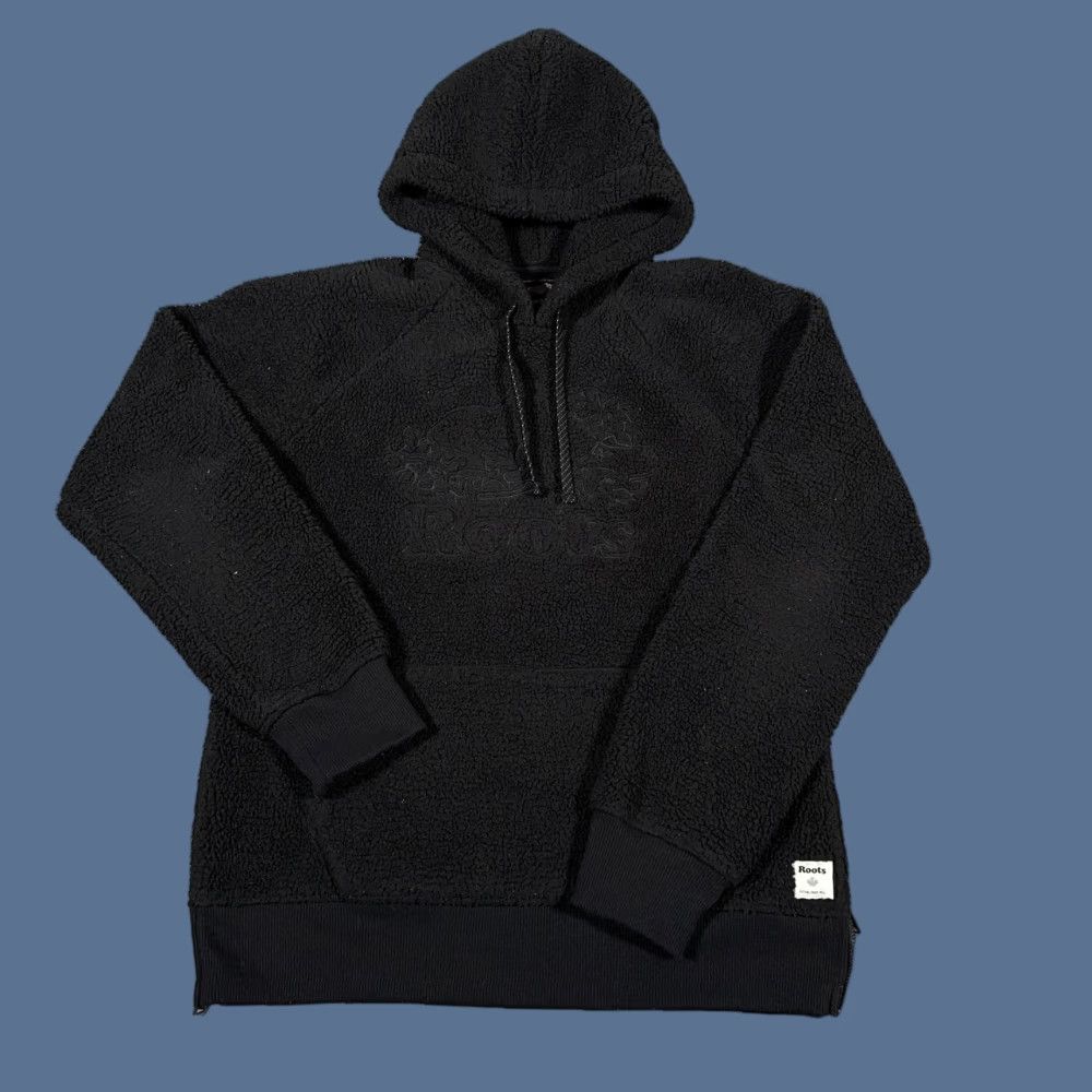 Roots Roots Hoodie Womens Small Black Sherpa Fleece Pullover Kangaroo Pocket Side Zip Size S / US 4 / IT 40 - 1 Thumbnail