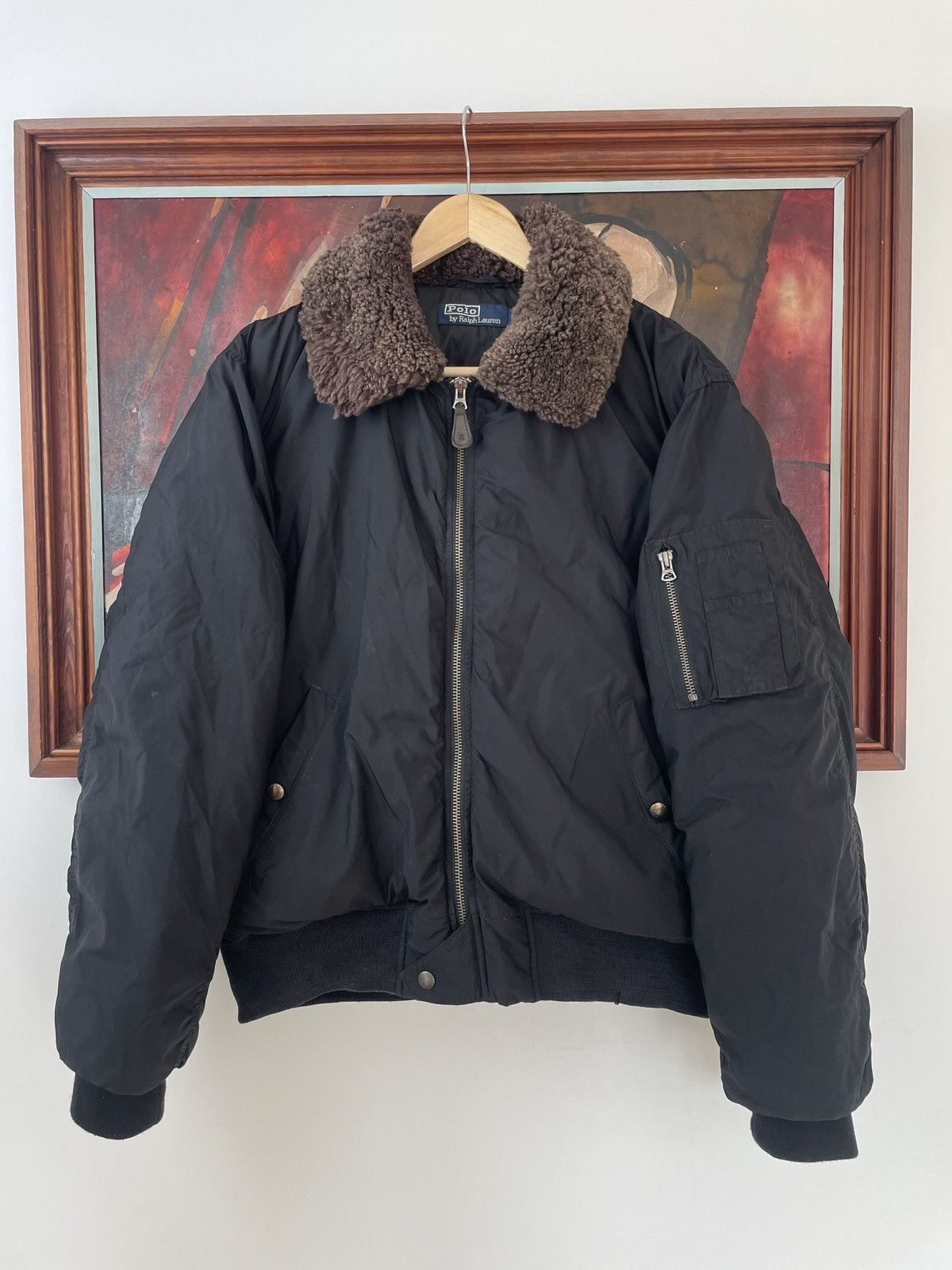 Vintage Ralph Lauren Down Filled SheepSkin Fur Bomber Jacket
