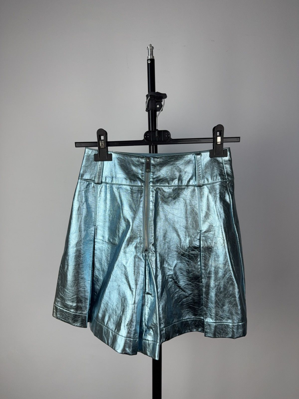 Other 00s Opium Blue Metallic Faux Leather Mini Skirt Y2K Style Size 24" / US 00 / IT 34 - 3 Thumbnail