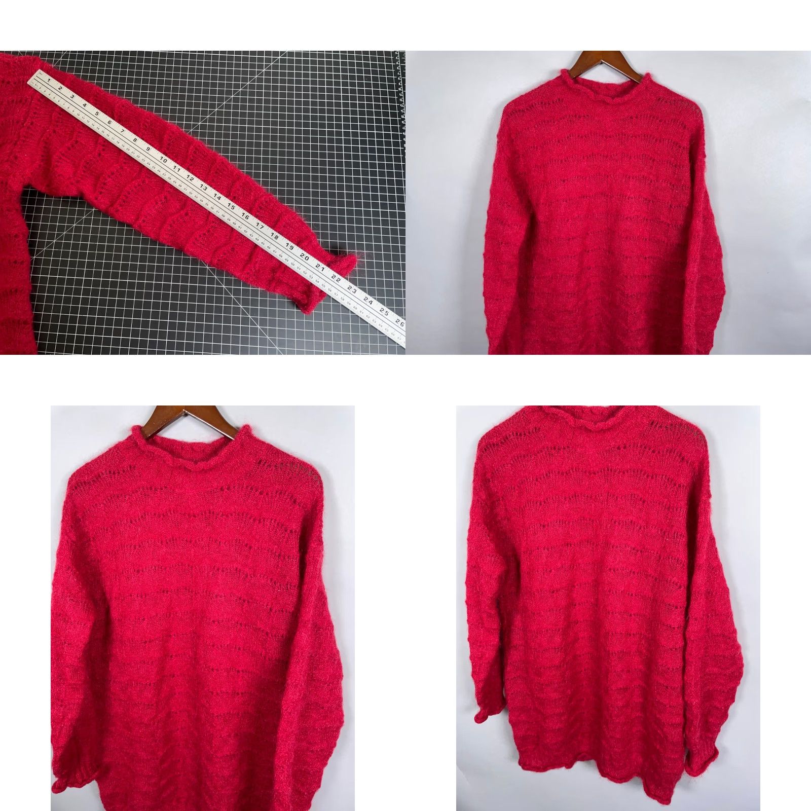 Esprit VINTAGE Esprit Mohair Rollneck Sweater Women's Medium Red Lightweight Oversized Knit 90s Retro Size M / US 6-8 / IT 42-44 - 8 Thumbnail