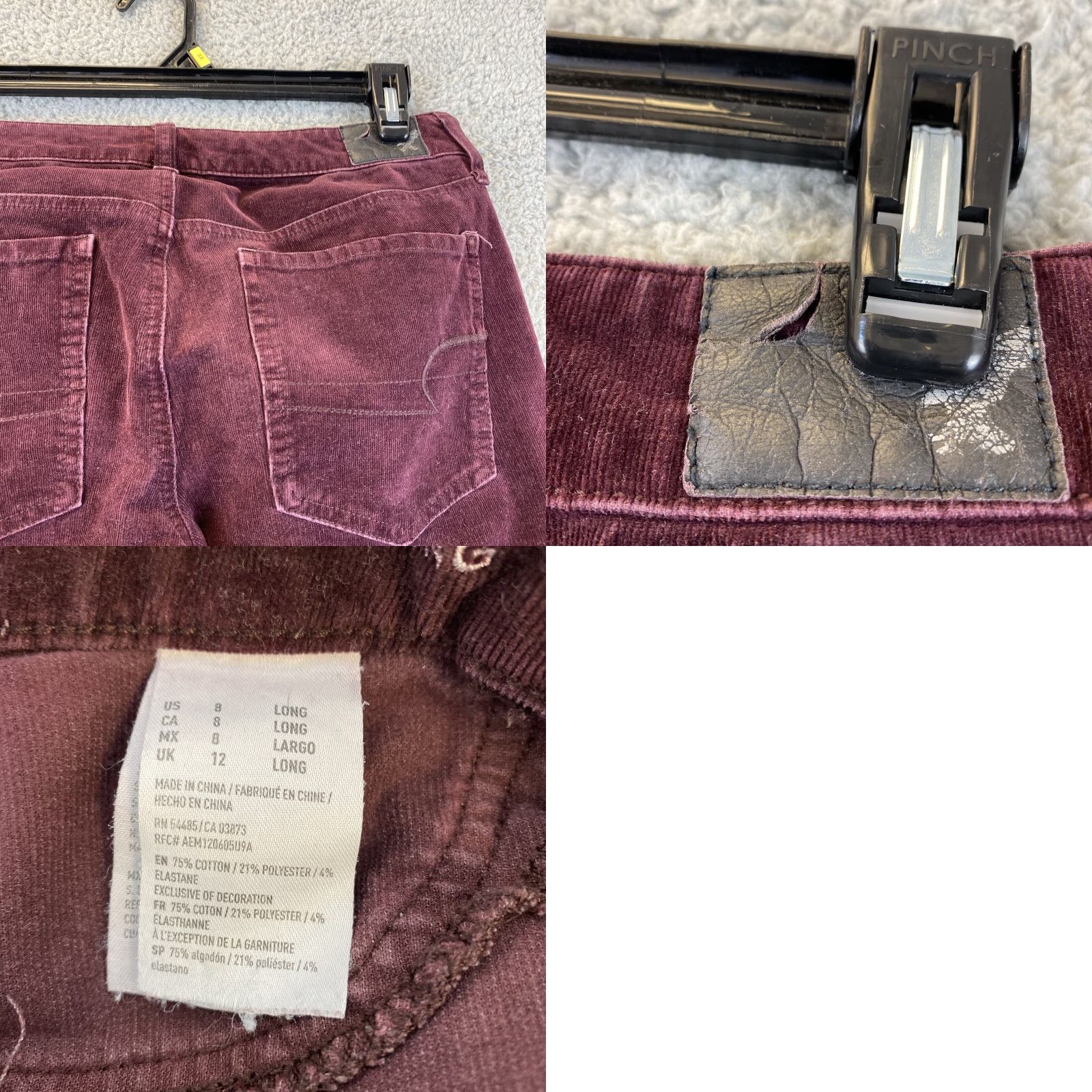 American Eagle Outfitters American Eagle Womens Corduroy Pants 8 Stretch Burgundy Straight 54-43 Size 30" / US 8 / IT 44 - 8 Thumbnail