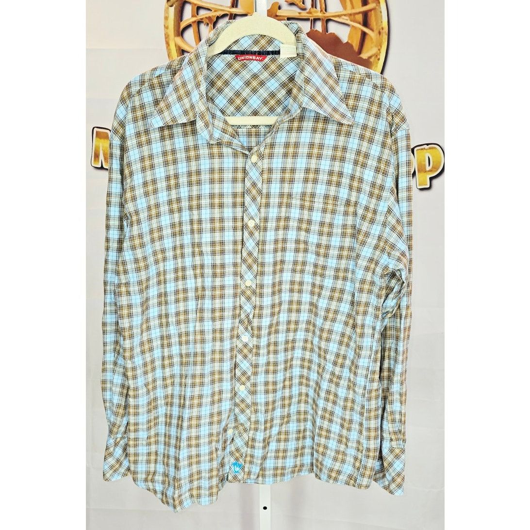 UNIONBAY Unionbay Brown Blue Plaid Cotton Button Down Shirt Size L Size US L / EU 52-54 / 3 - 1 Thumbnail