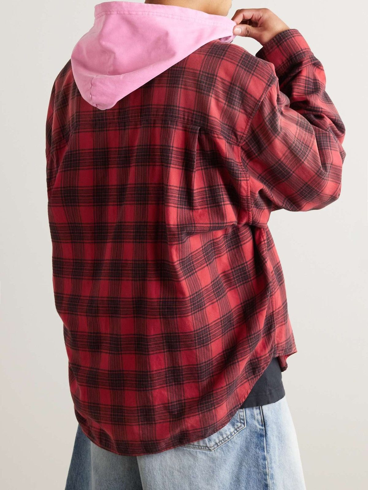 Balenciaga Checked Jersey-Trimmed Cotton-Flannel Hooded Shirt Size US M / EU 48-50 / 2 - 4 Thumbnail