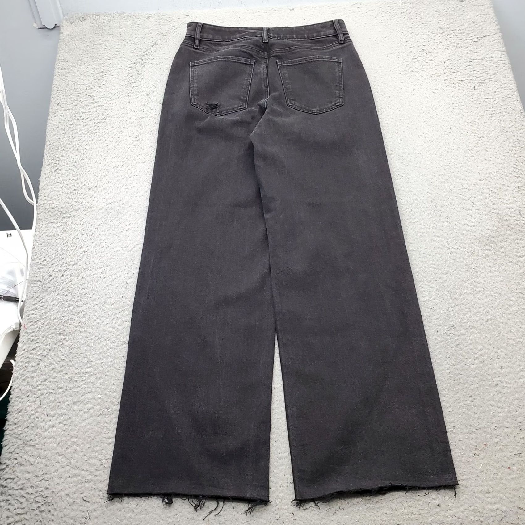 Express Express Jeans Womens 6R Black Denim Stretch High Rise Distressed Wide Leg Size 28" / US 6 / IT 42 - 2 Thumbnail