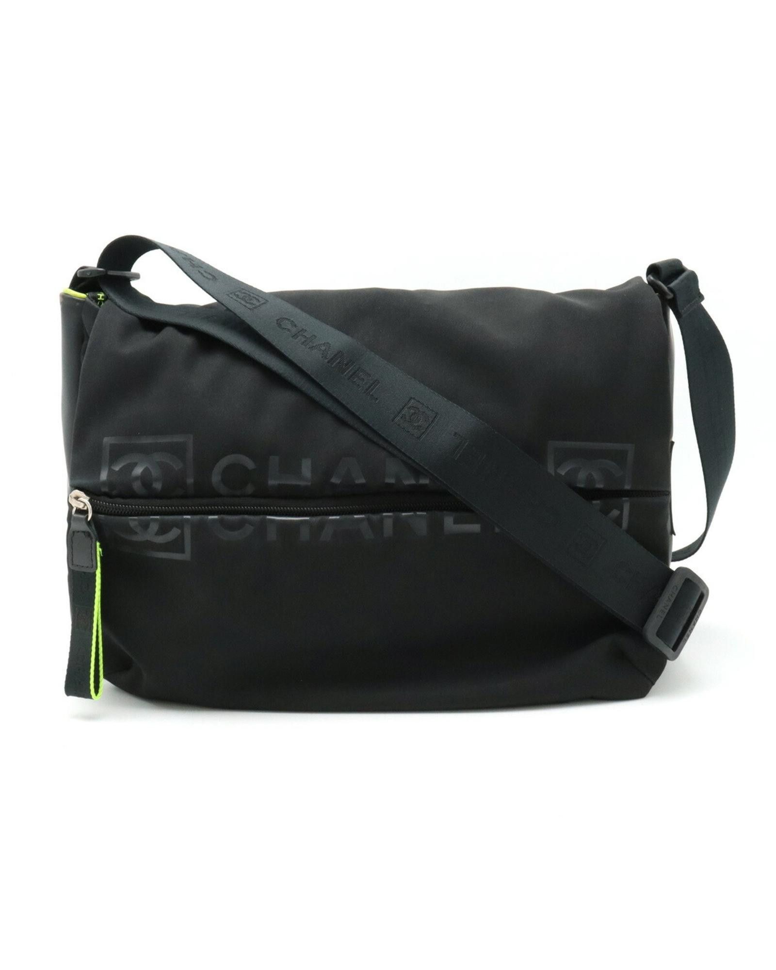 image of Chanel Black Canvas Shoulder Bag With Flap Closure, Women's