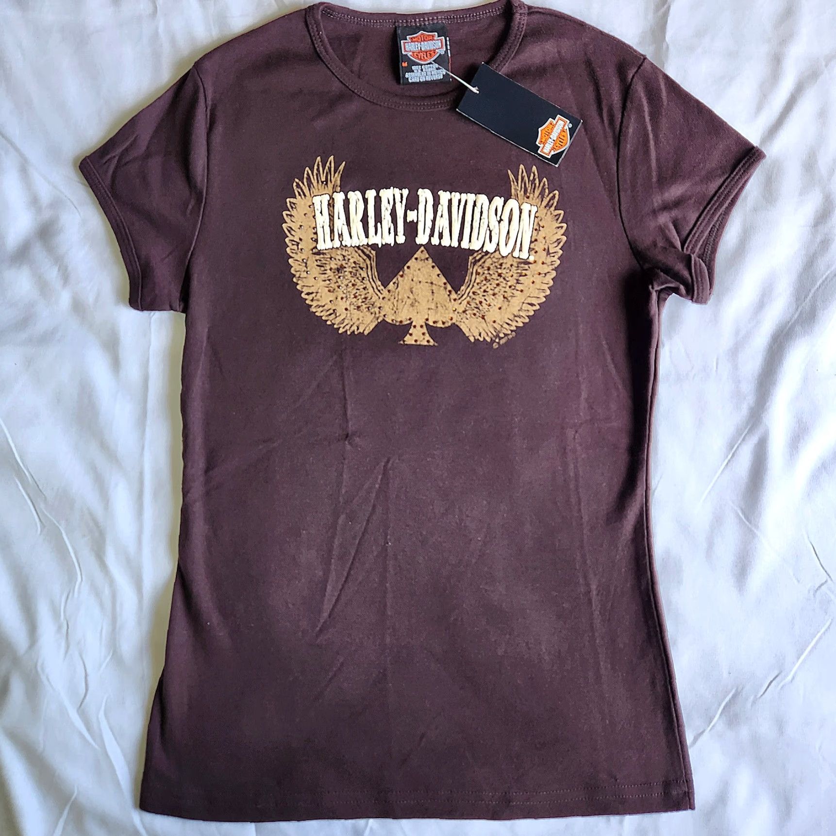 Harley Davidson Harley-Davidson Motorcycles 2000's Y2K Flying Ace Womens M Brown Graphic T-Shirt Biker Wings Grunge Tee Size M / US 6-8 / IT 42-44 - 2 Thumbnail