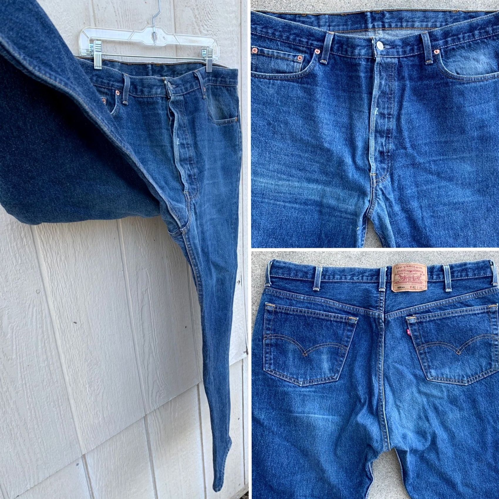 Levi's VINTAGE Levi's 501XX Jeans Button Fly 501 USA W 42 L 30 Measure W 39 L 27 3/4 in Jeans Mens Blue Denim 5-Pocket See Pics 501 XX Made in USA Mens jeans Size US 42 / EU 58 - 4 Thumbnail