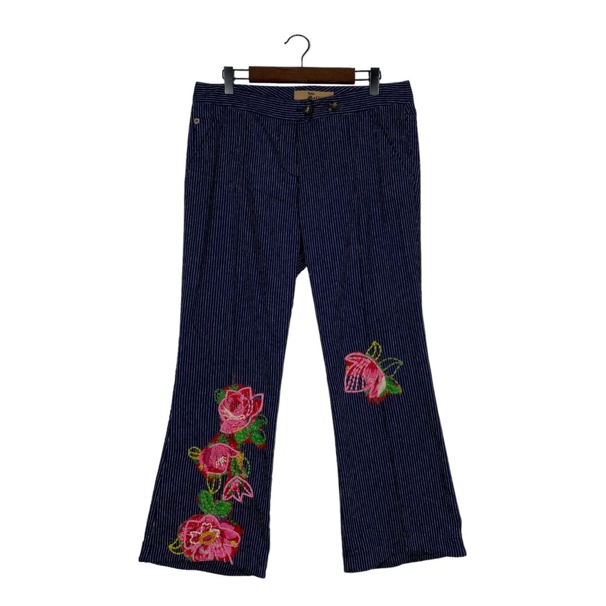 John Galliano Vintage John Galliano Floral Embroidered Pinstripe Trousers Size 32" / US 10 / IT 46 - 1 Thumbnail