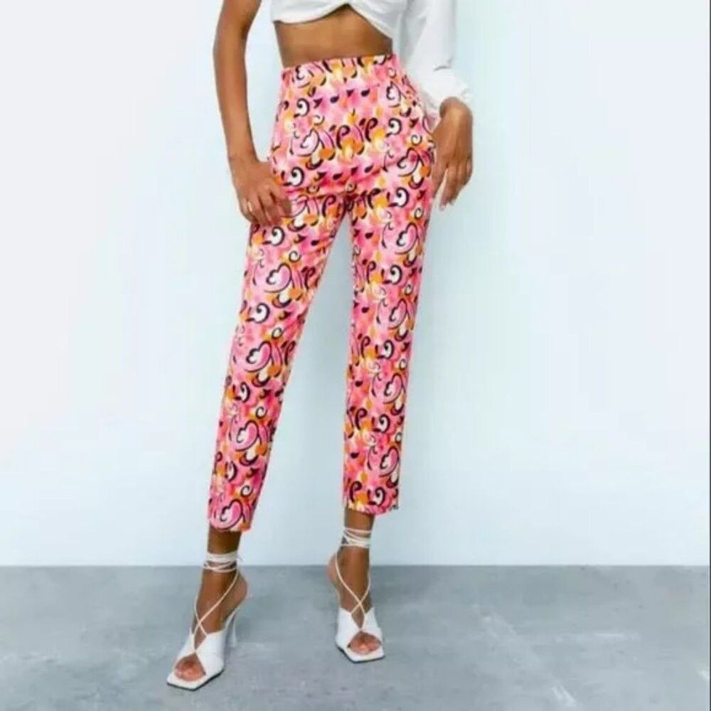 Zara NWT New ZARA High Rise Paisley Floral Print Pants Size S Size 28" / US 6 / IT 42 - 1 Thumbnail