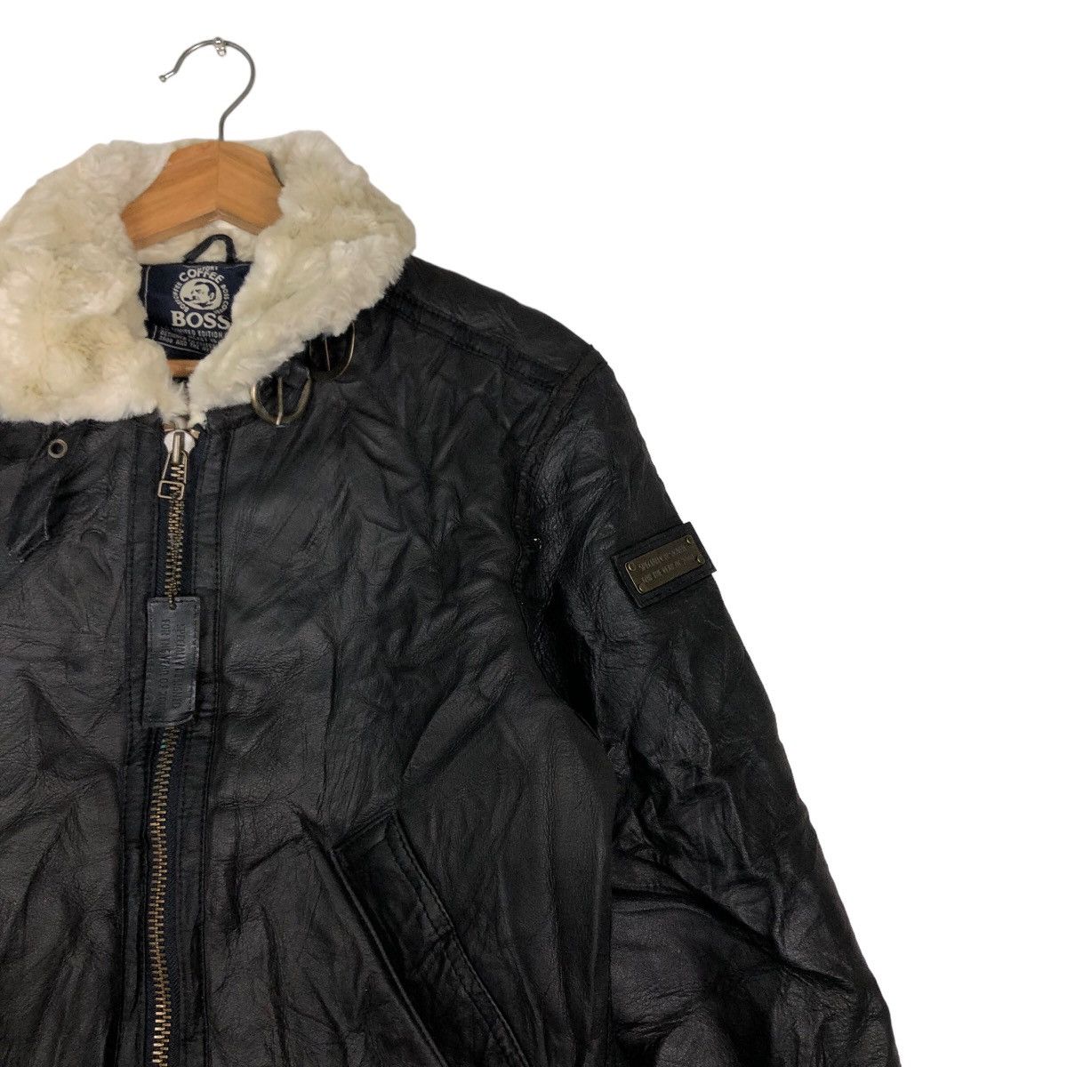 Japanese Brand 🔥Vtg Genuine Leather Jacket Suntory Coffee Boss Shearling Size US L / EU 52-54 / 3 - 7 Thumbnail
