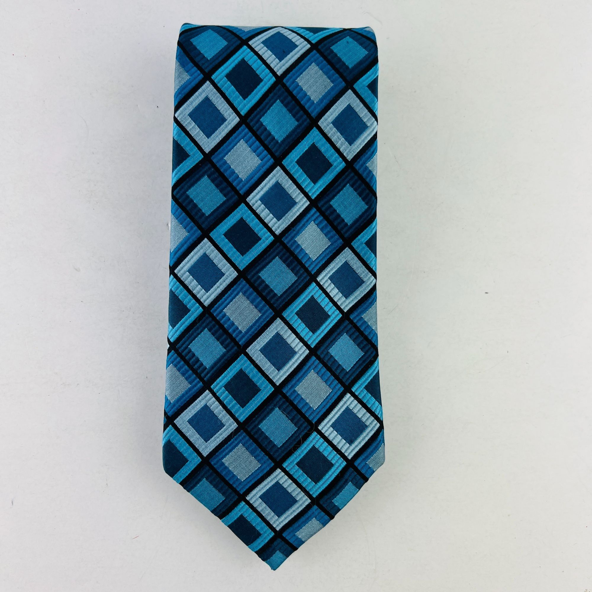 Croft & Barrow Croft & Barrow Geometric Blue Boxes 100% Silk Necktie Tie Size ONE SIZE - 2 Thumbnail