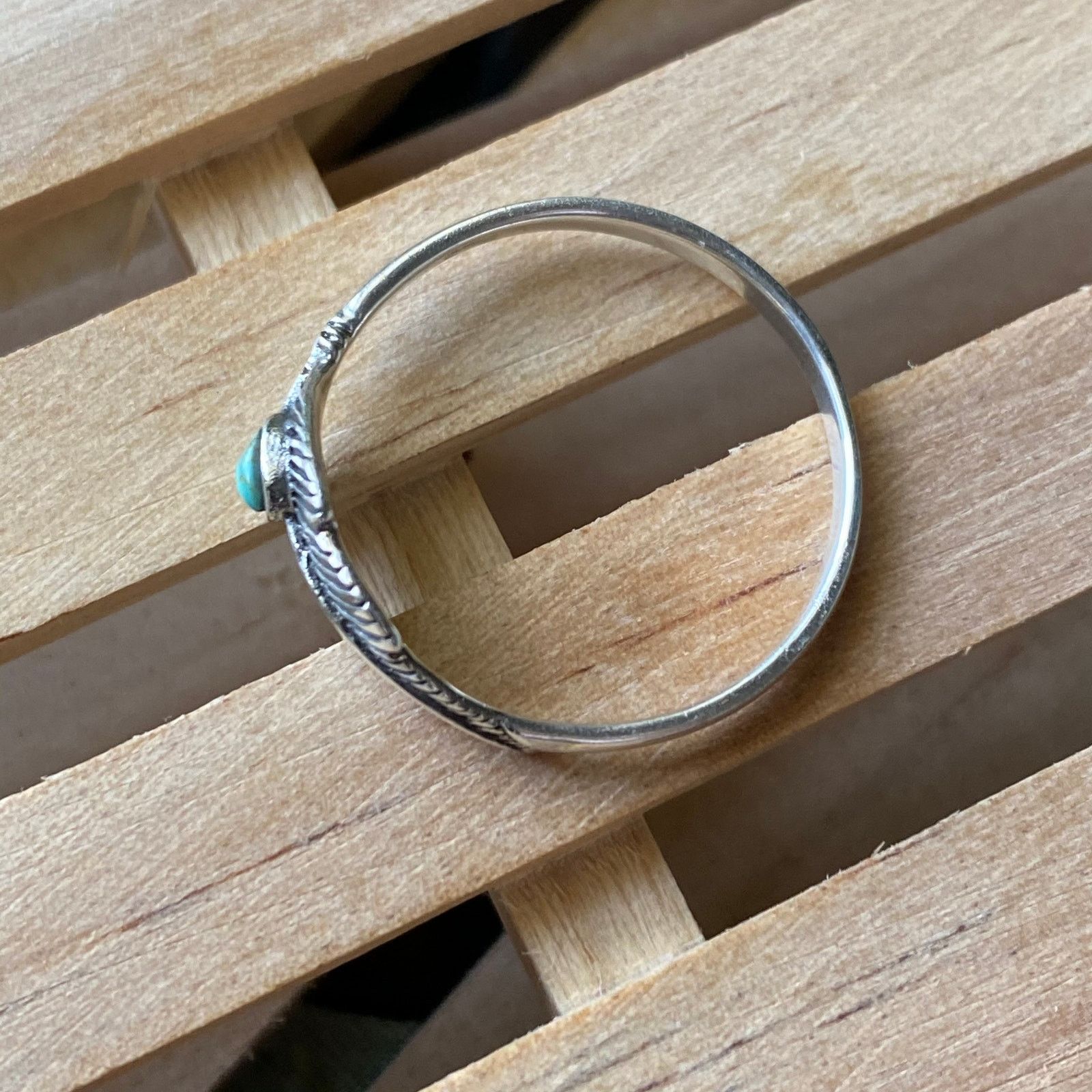 The Unbranded Brand Turquoise Sterling Silver Feather Ring Size 9 Size ONE SIZE - 3 Thumbnail