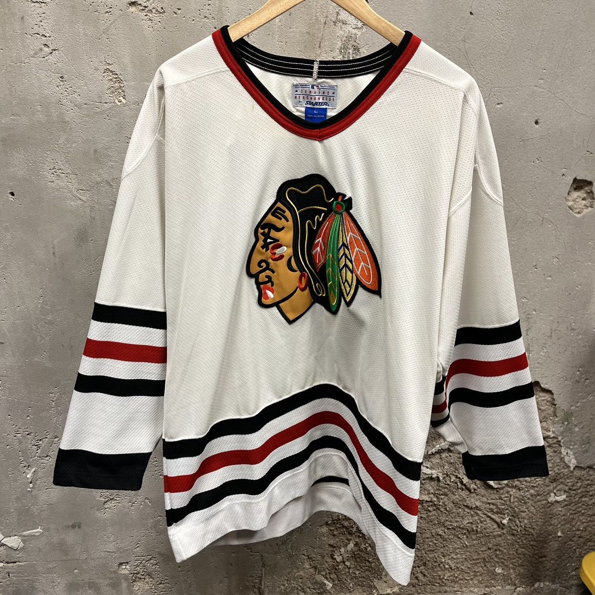 Vintage Starter Blackhawks Chicago NHL Patrick Poulin Jersey