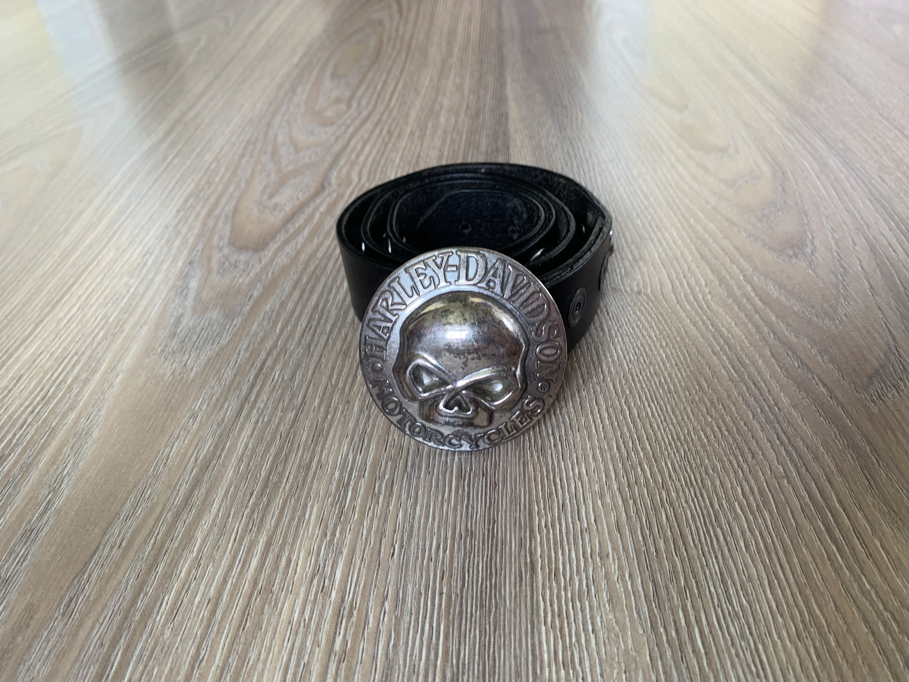 Harley Davidson × Vintage Harley Davidson Skull Black Unisex Leather Belt Size ONE SIZE - 1 Thumbnail