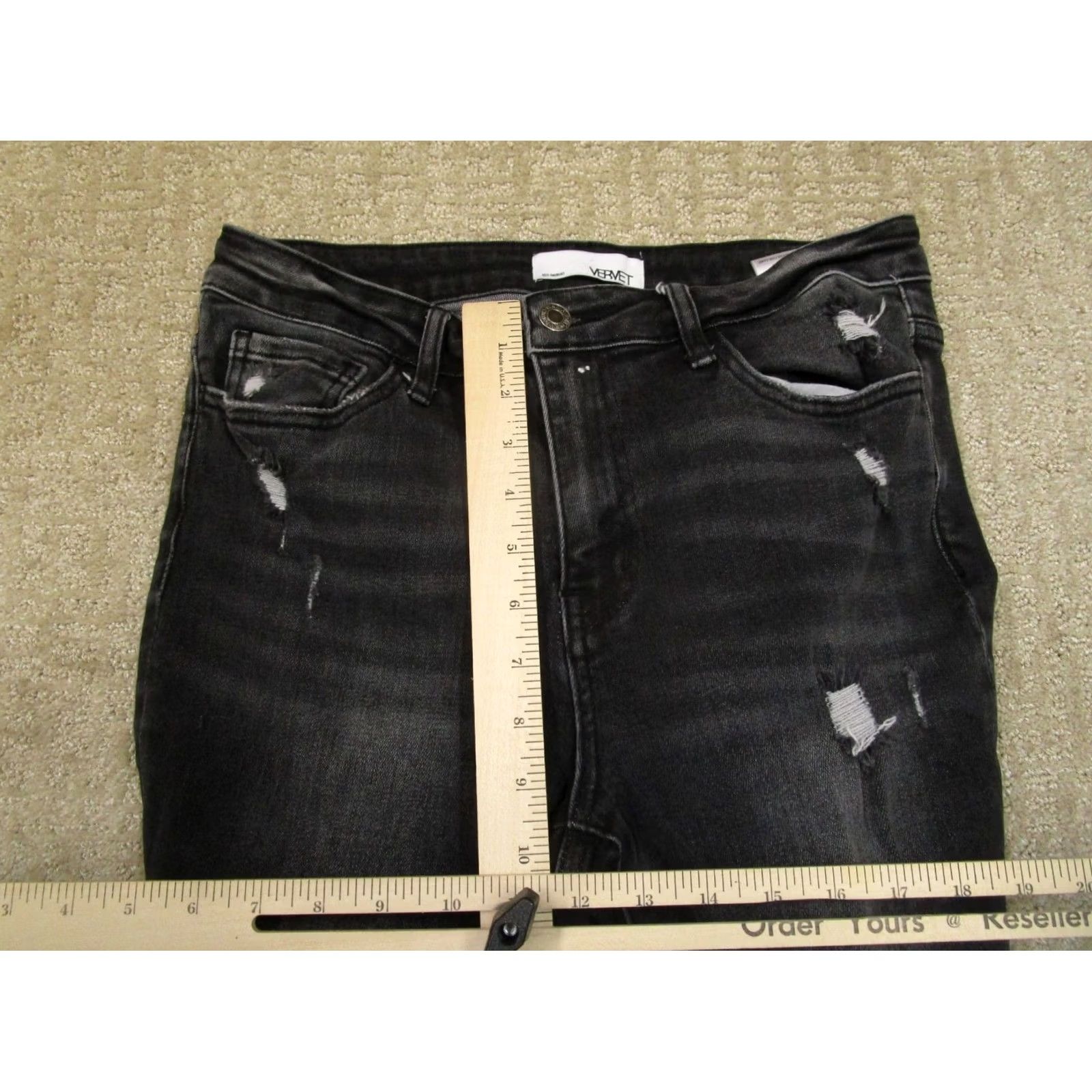 Vintage VERVET Jeans Women 29 Black High Rise Flared Distressed Frayed Hem Stretch Jeans Size 29" - 6 Thumbnail