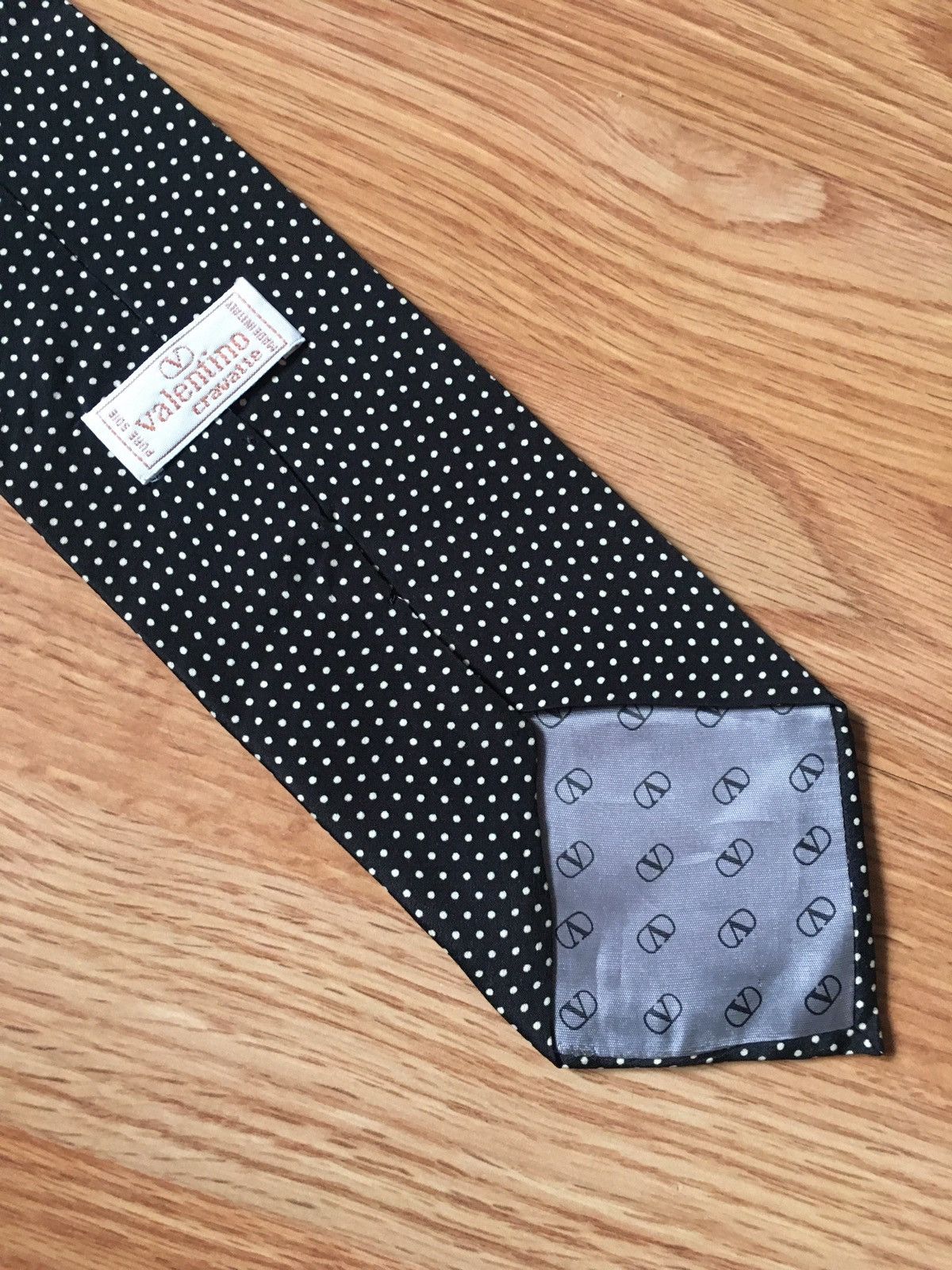 Giovanni Valentino × Valentino VALENTINO Black White Polka Dots Italy Silk Mens Tie Size ONE SIZE - 3 Thumbnail