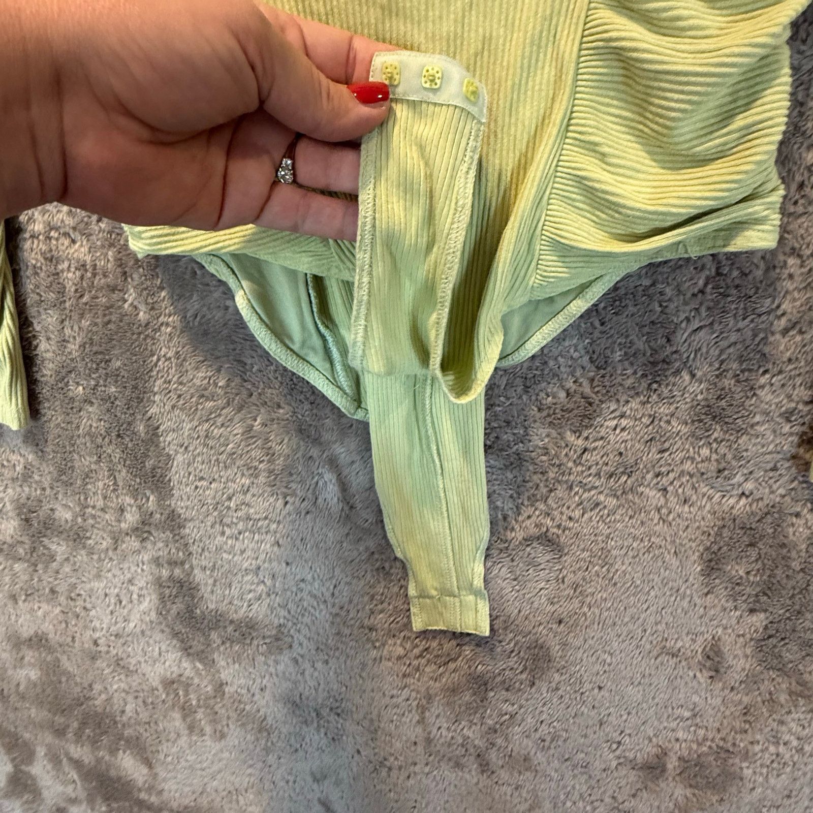 Other Saints Secrets Green Ribbed Shirred Bodysuit Long Sleeve Top Size L / US 10 / IT 46 - 7 Thumbnail