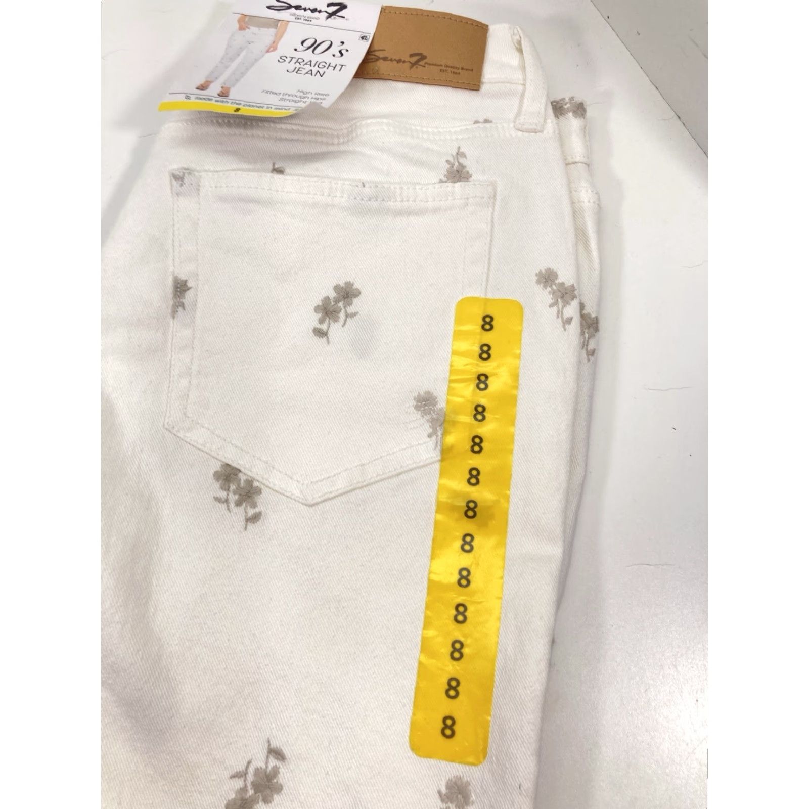 Vintage Seven7 90s Straight Jeans Women Size 8 32X30 White Floral High Rise Stretch NWT Size 30" / US 8 / IT 44 - 4 Thumbnail