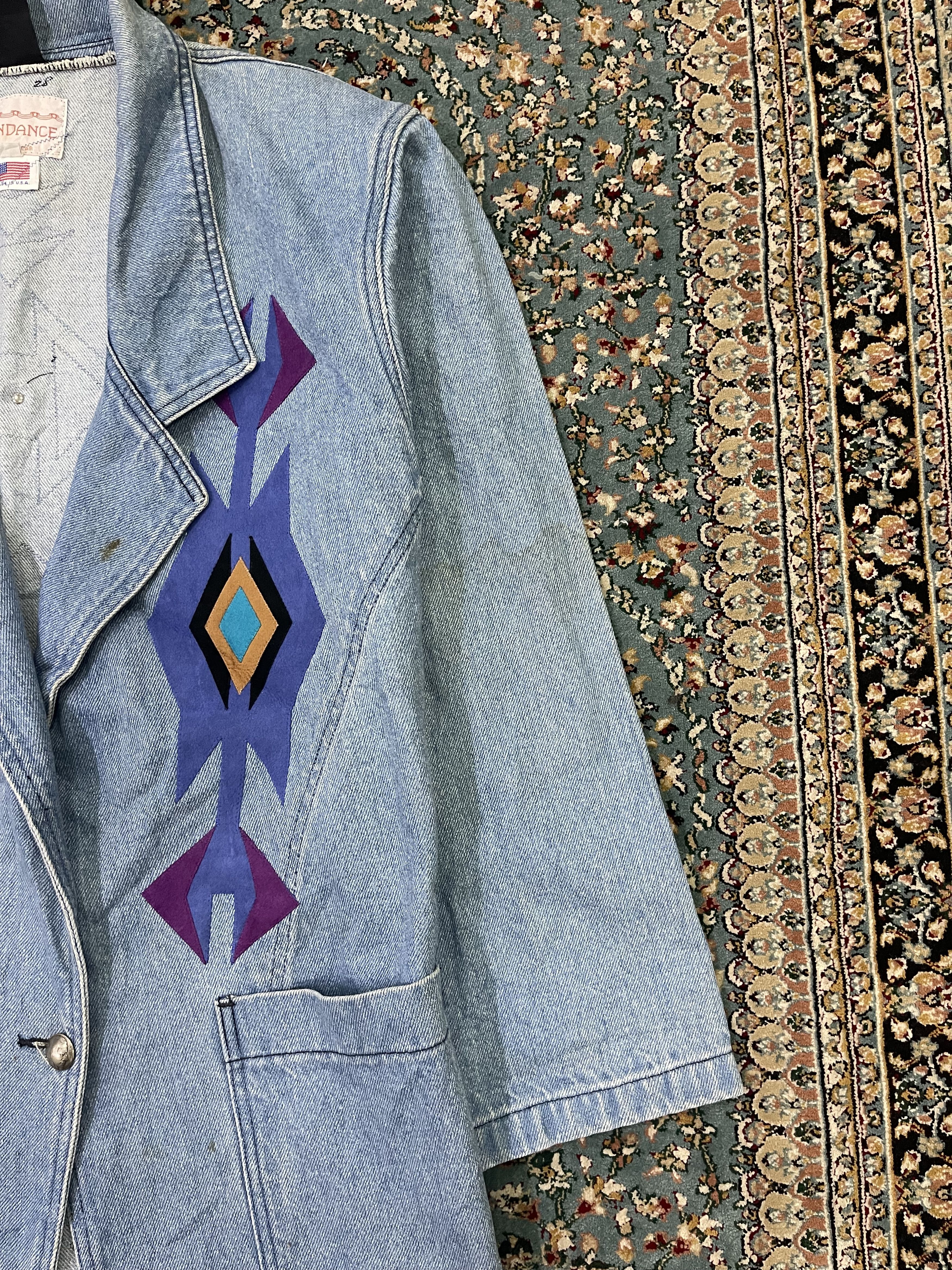 Native × Vintage Vintage 90s Native Navajo Denim Jacket Size US L / EU 52-54 / 3 - 5 Thumbnail