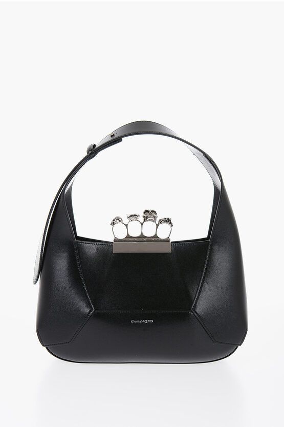 Alexander McQueen Saffiano Leather Hobo Bag with Jewellery Closure in black Size ONE SIZE - 1 Thumbnail