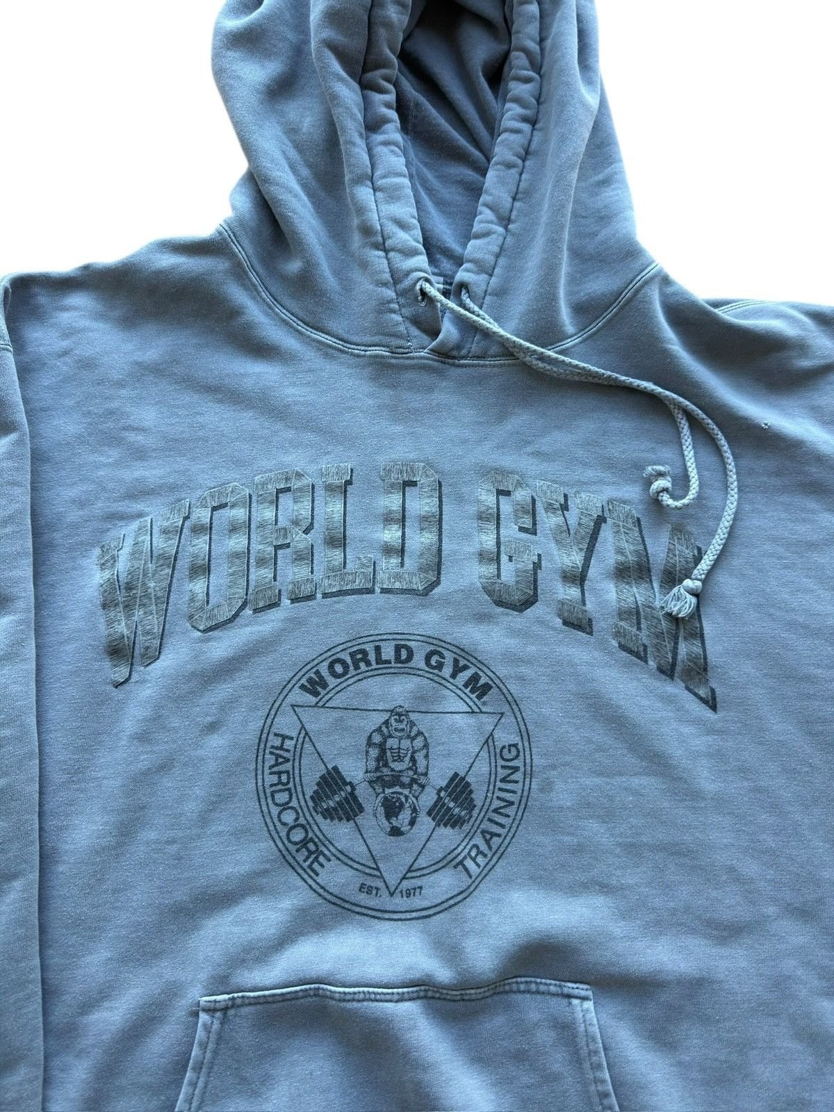 Vintage *RARE* VINTAGE WORLD GYM GORILLA ARNOLD FADED BOXY HOODIE Size US XL / EU 56 / 4 - 14 Thumbnail