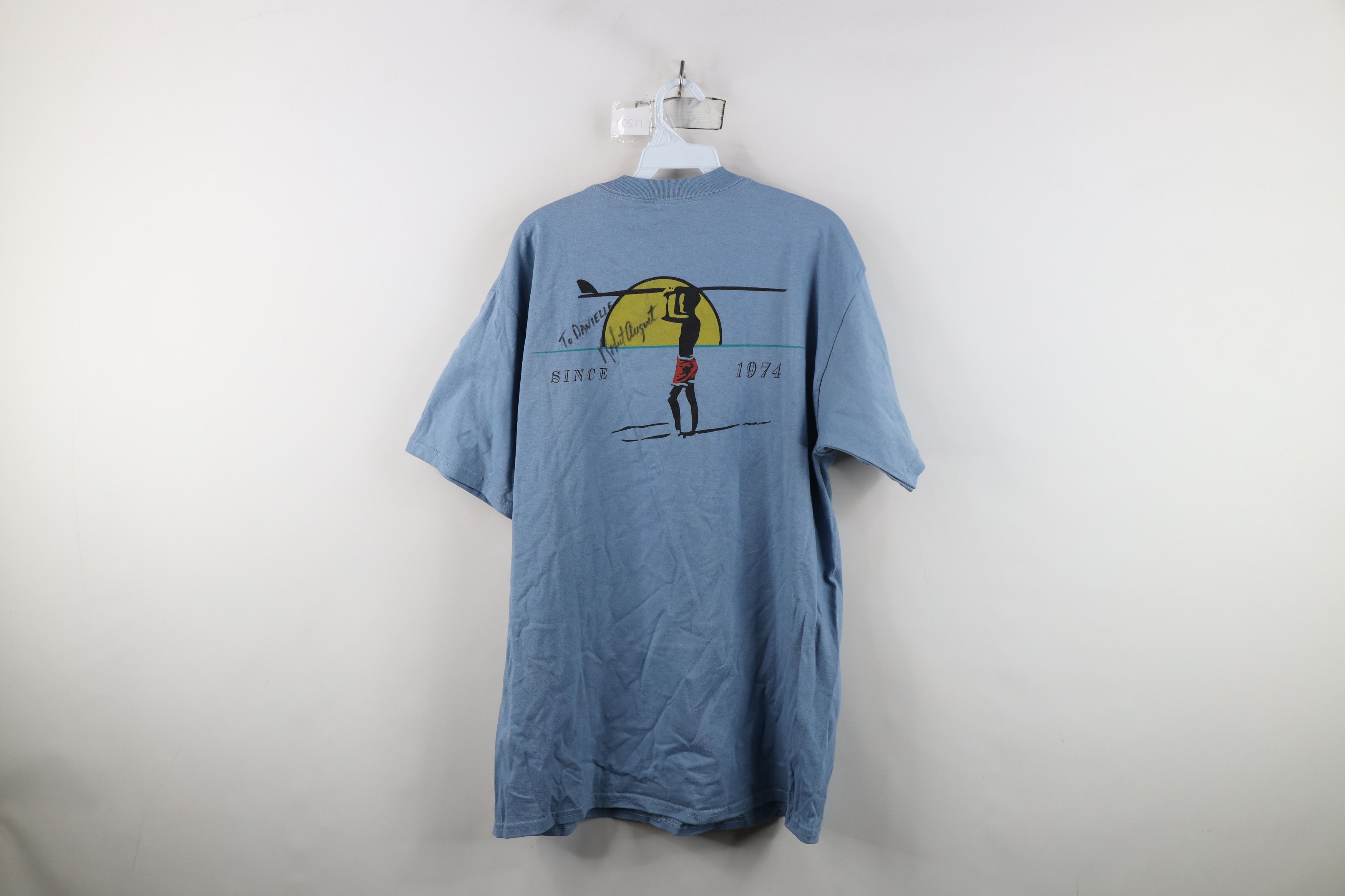 Vintage Vintage 90s Robert August Surfing Surf T-Shirt Blue Size US L / EU 52-54 / 3 - 11 Thumbnail