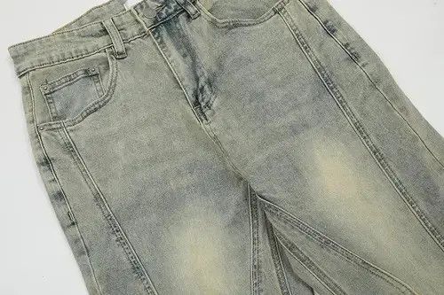 Yellow washed striped flare Jeans
