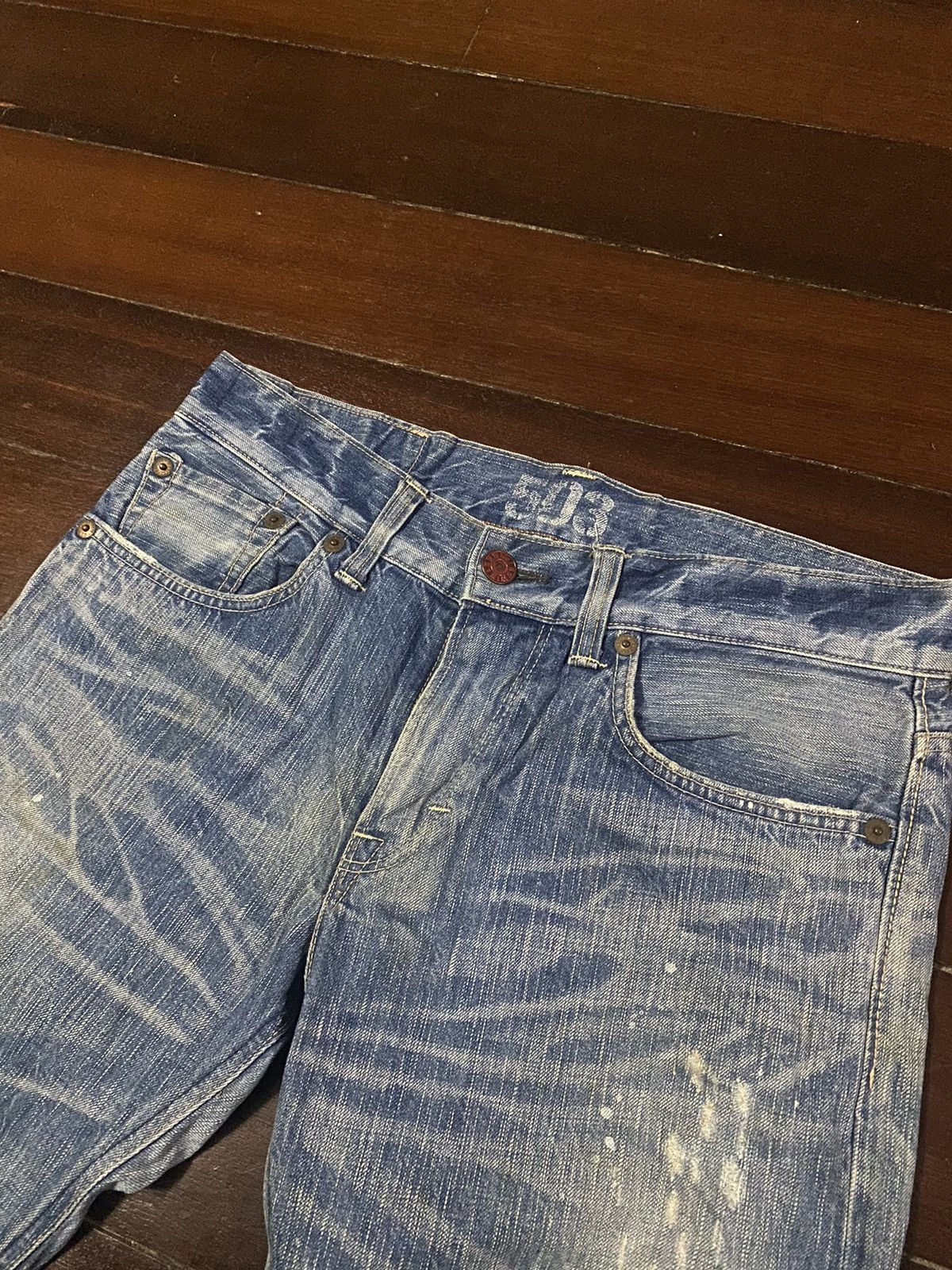 Designer × Edwin FIRE 🔥 EDWIN BLUE TRIP 503 WIDE LEG BOOT CUT DISTRESSED Size US 35 - 8 Thumbnail