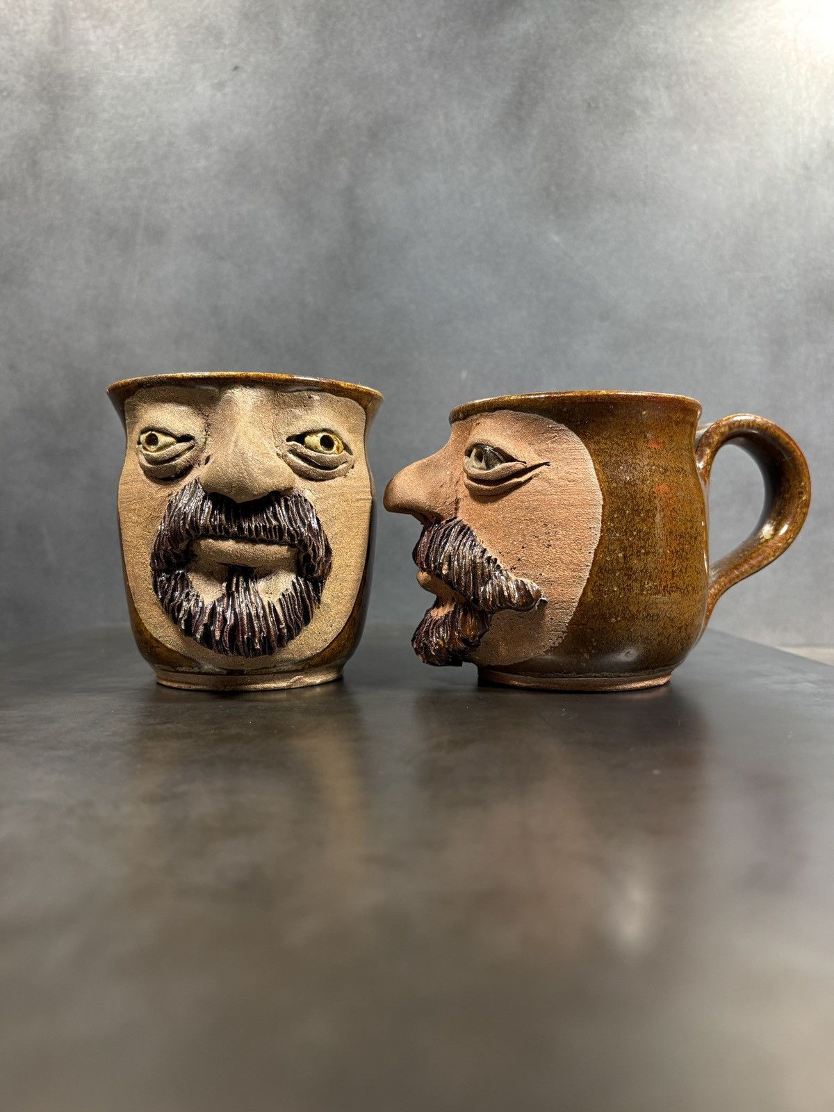 Vintage 1970s Stoneware Mugs Cobalt Pottery Canada Novelty Faces Cup Size ONE SIZE - 1 Thumbnail
