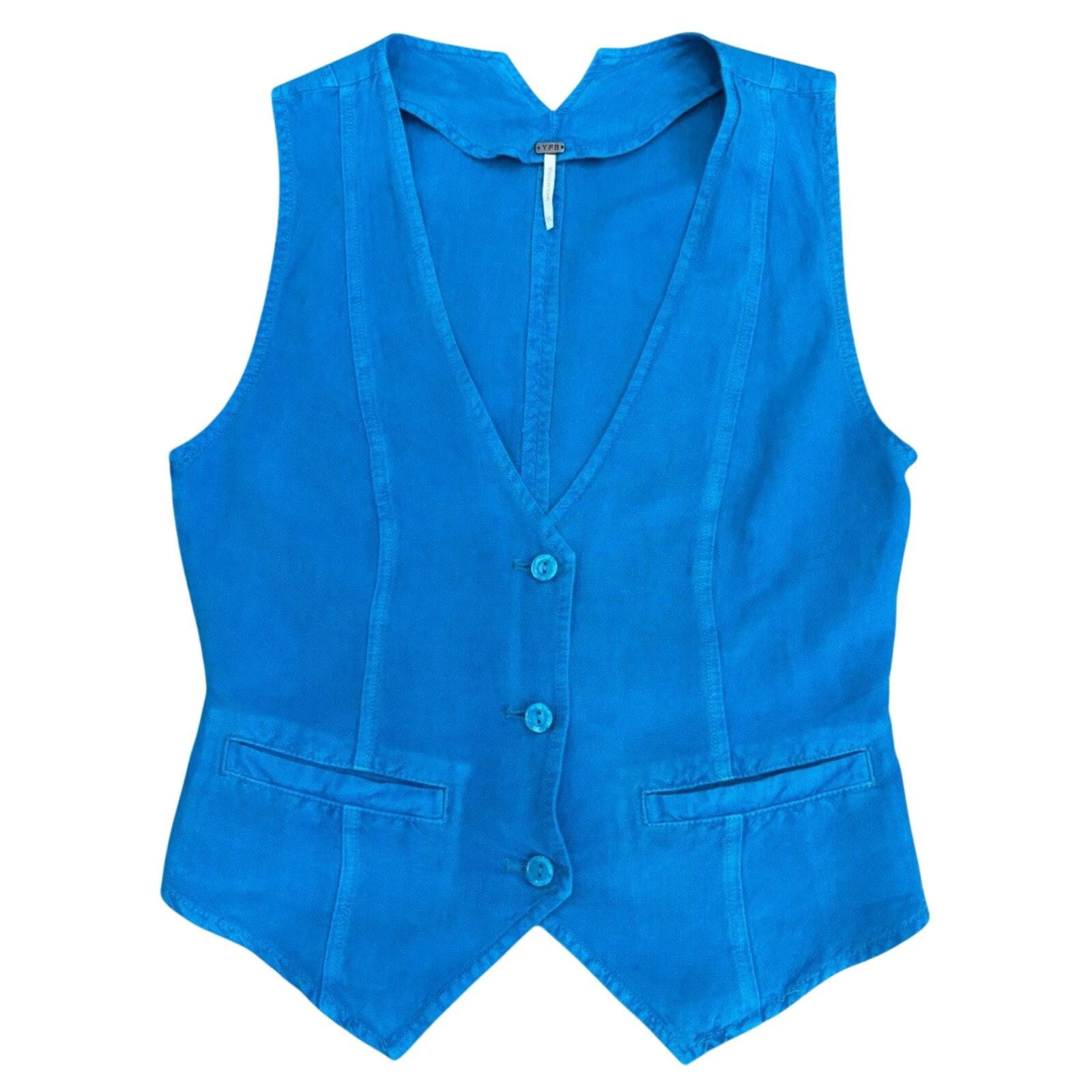 destin YFB Vest Top Sz Medium Linen Blend Button Up Blue A001556 Size M / US 6-8 / IT 42-44 - 1 Thumbnail