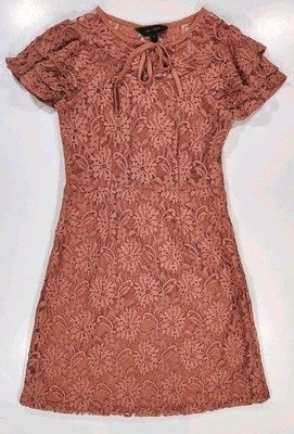 Other Zink London Lace Mini Dress Floral Tie-Neck Flutter Sleeve Size XS / US 0-2 / IT 36-38 - 1 Thumbnail