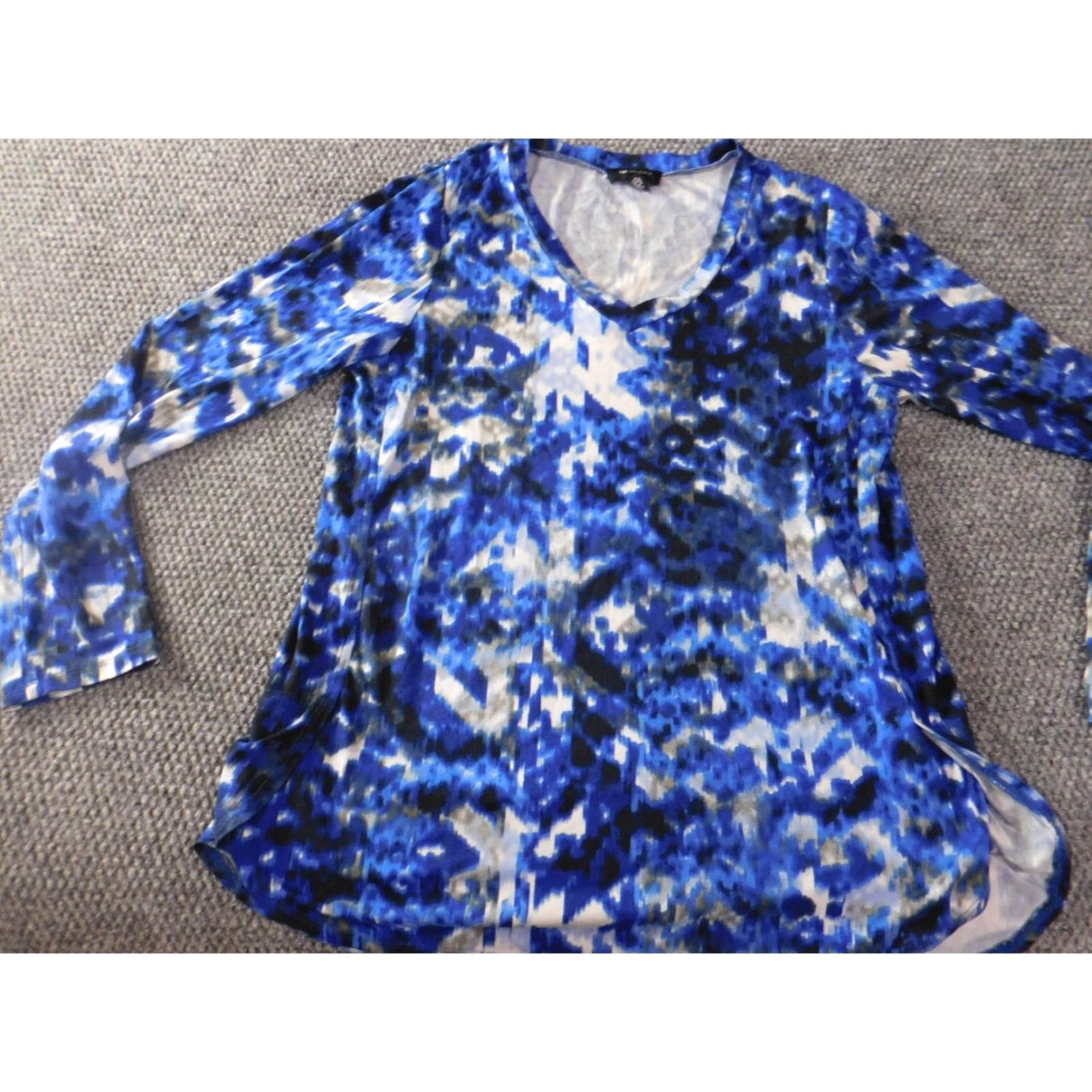 Vintage AB Studio Blouse Womens Medium blue floral stretch pullover top Size M / US 6-8 / IT 42-44 - 3 Thumbnail