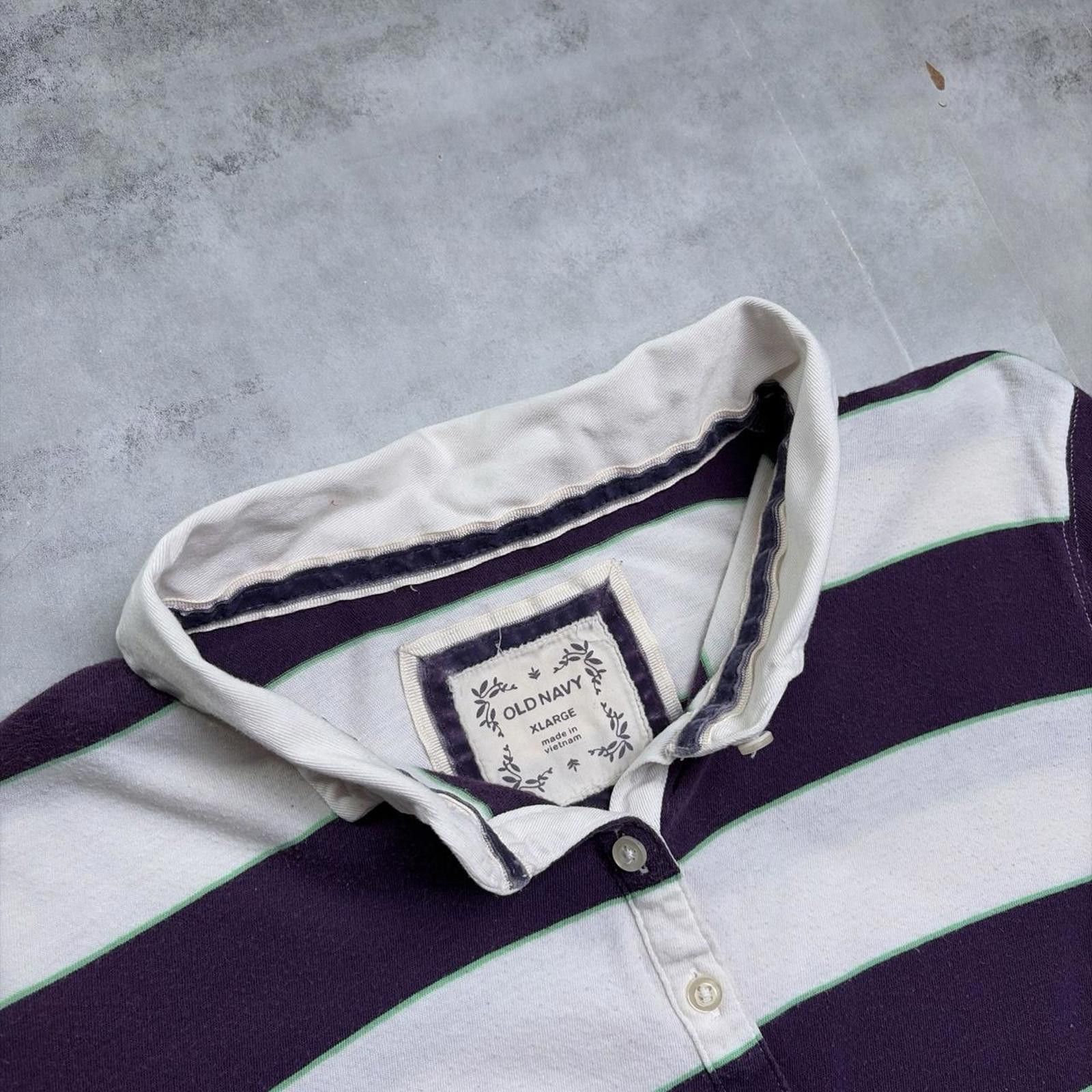 Old Navy Y2K Purple Old Navy Grunge Gothic Striped Polo Shirt Size XL / US 12-14 / IT 48-50 - 6 Thumbnail
