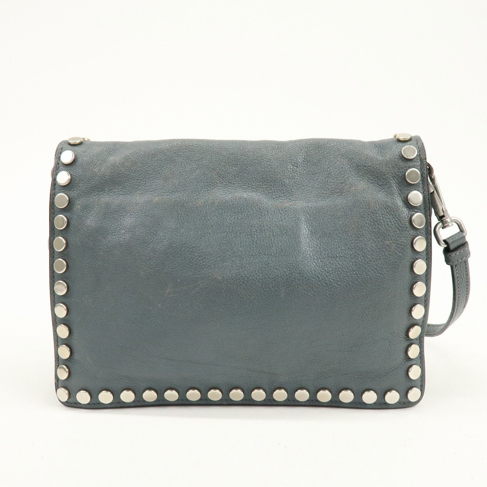 Prada Prada Etiquette Studded Calfskin Shoulder Bag Gray Size ONE SIZE - 2 Thumbnail