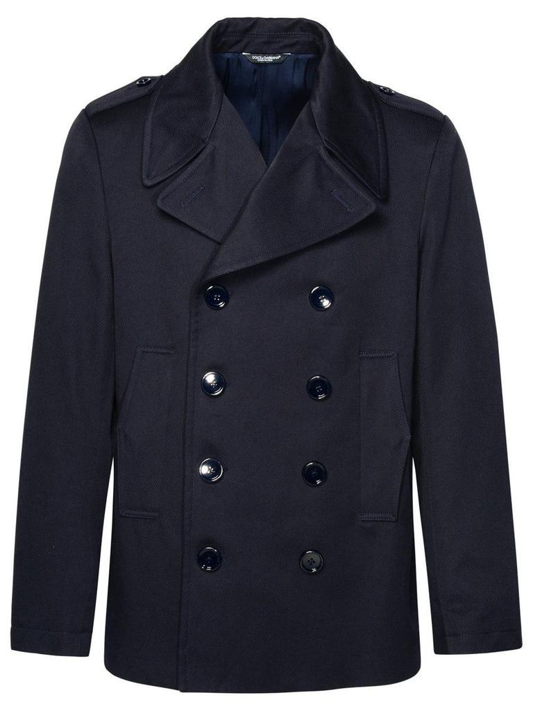 o1s22i1n0924 Double-breasted Cotton Twill Coat in Blue