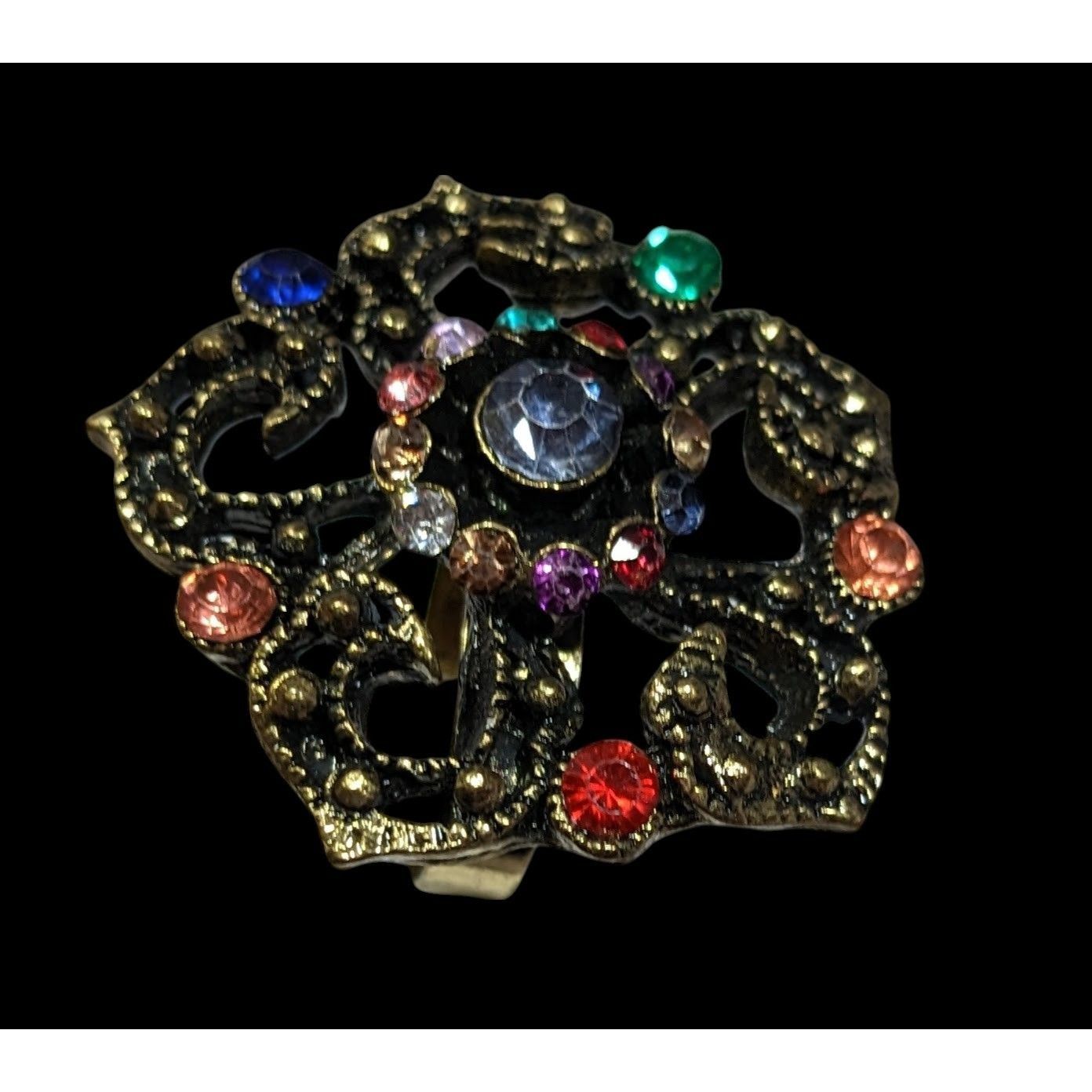 Other Floral Glam Stylized Rainbow Gem Gold Tone Ring Size ONE SIZE - 3 Thumbnail
