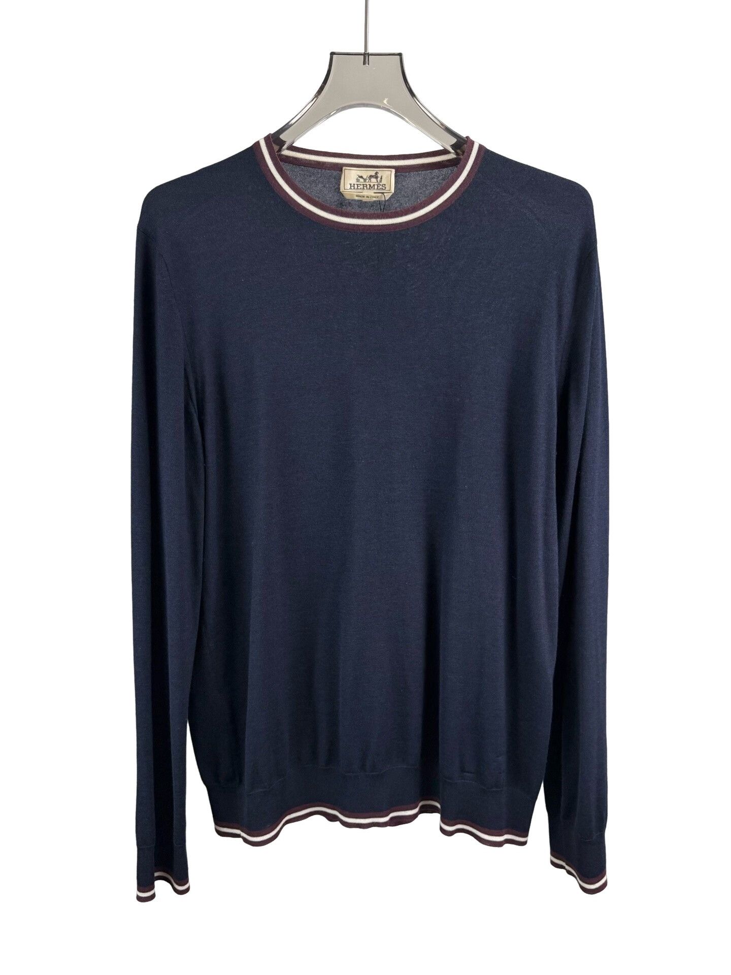 Hermes Hermes Cashmere Silk Striped Trim Sweater XL Size US XL / EU 56 / 4 - 1 Thumbnail