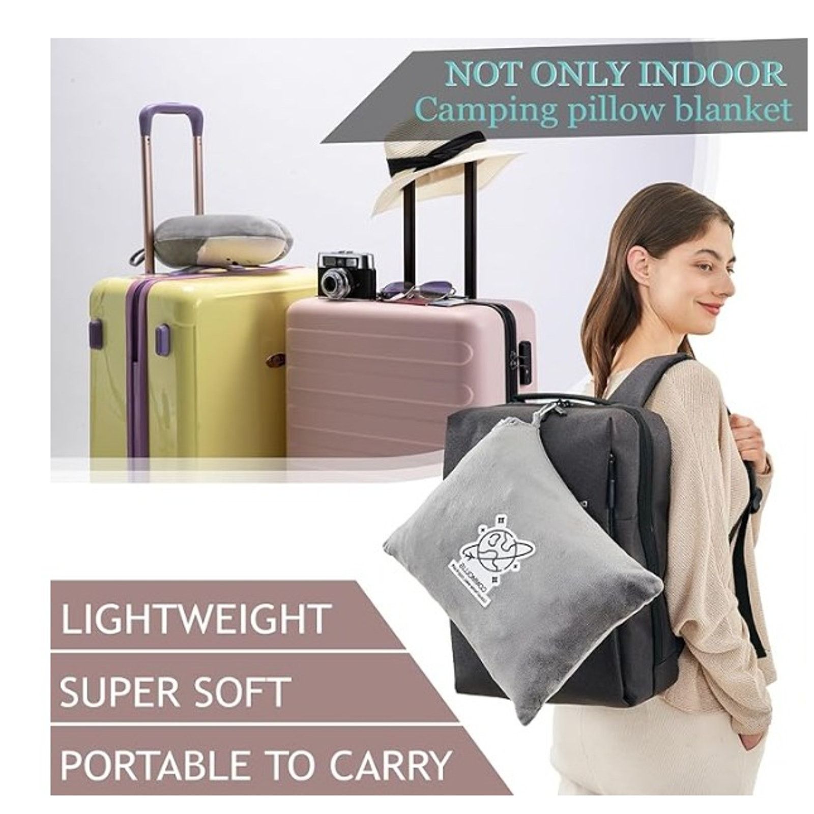 The Unbranded Brand Travel Blanket, 50x70" blanket or pillow, hooks carryon Size ONE SIZE - 3 Thumbnail