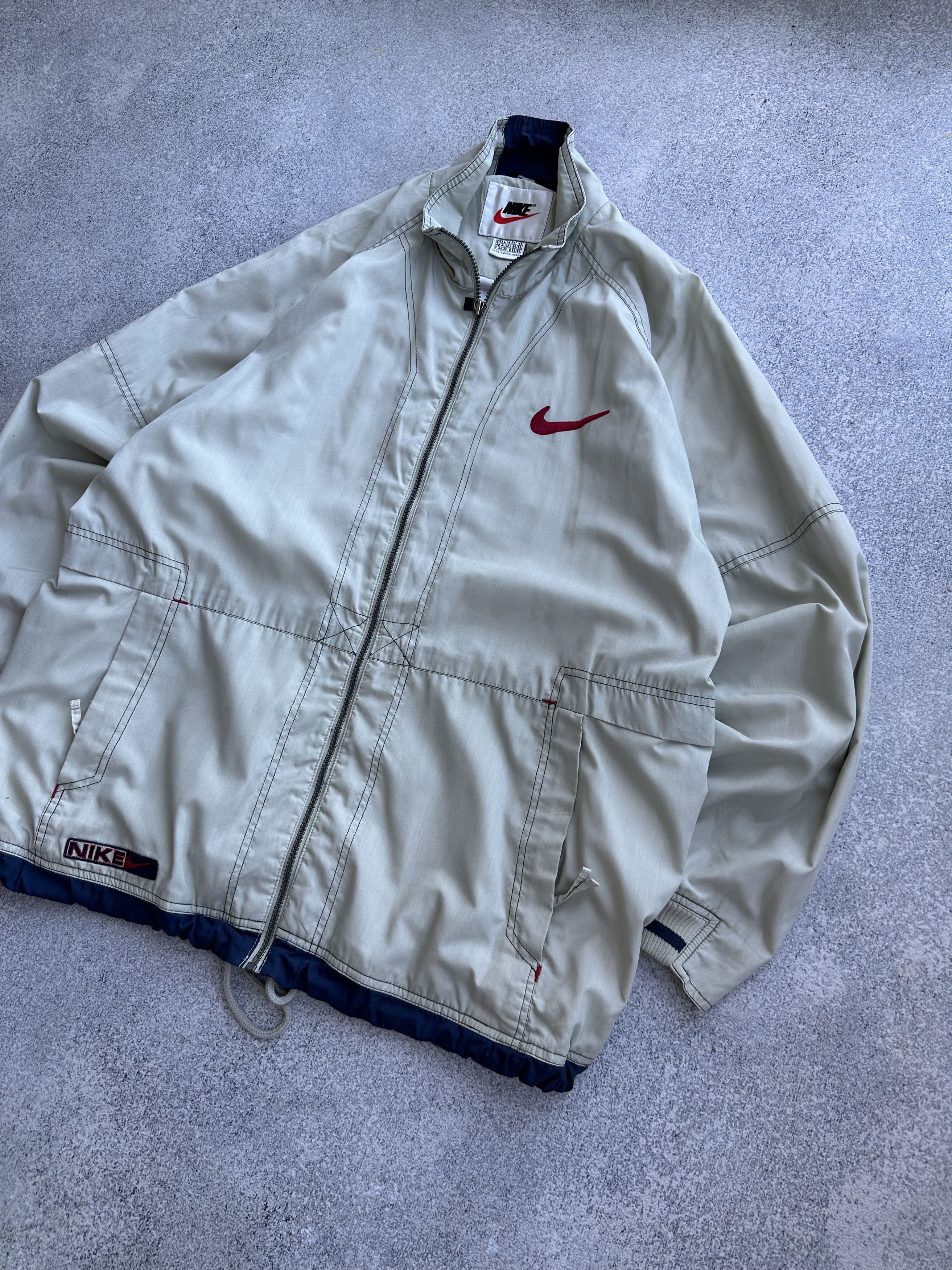 Nike × Vintage Nike Authentic Athletic Beige Vintage Track Jacket Size US L / EU 52-54 / 3 - 4 Thumbnail