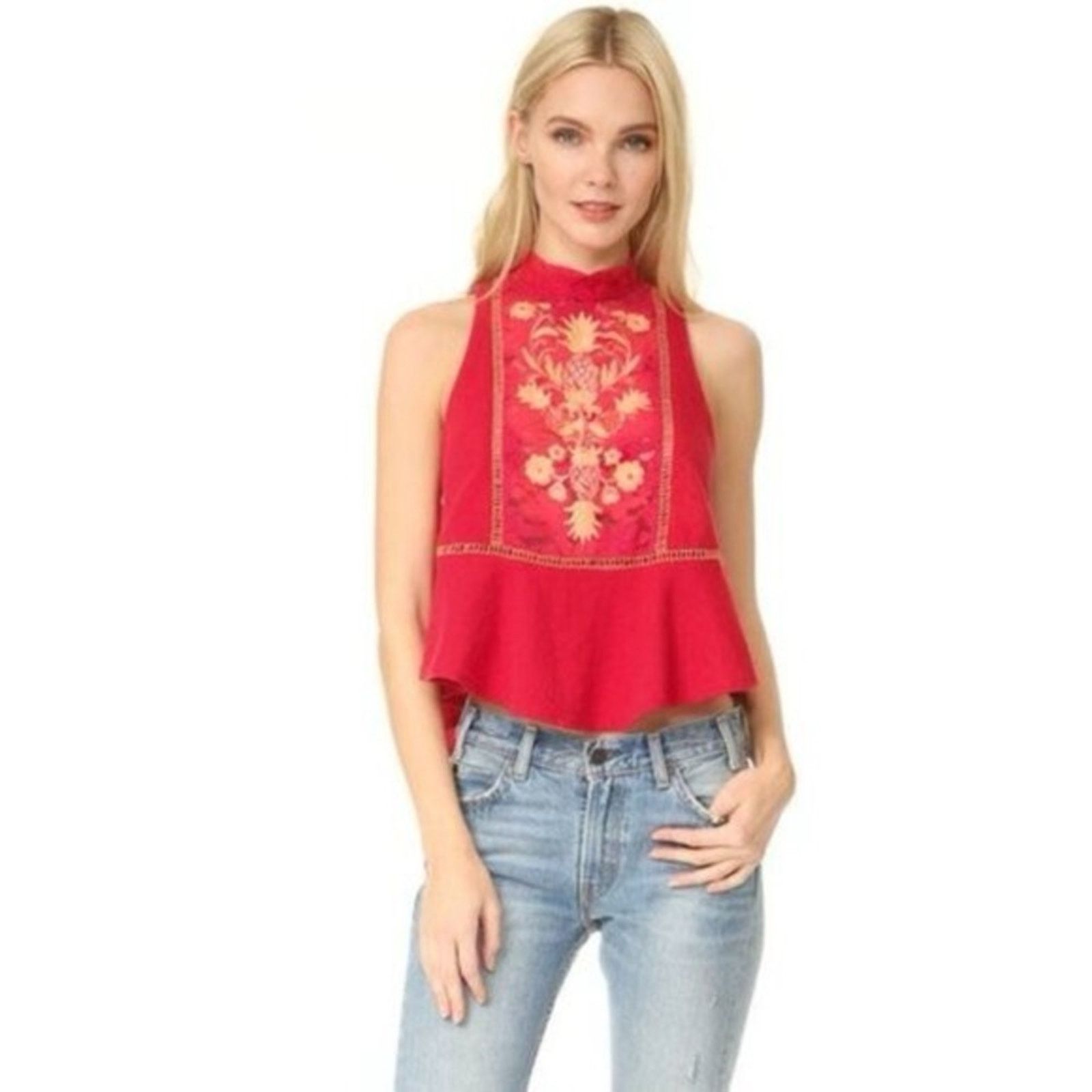 Free People Free People Flora Embroidered High Neck Tank Top Women’s XS Size XS / US 0-2 / IT 36-38 - 1 Thumbnail