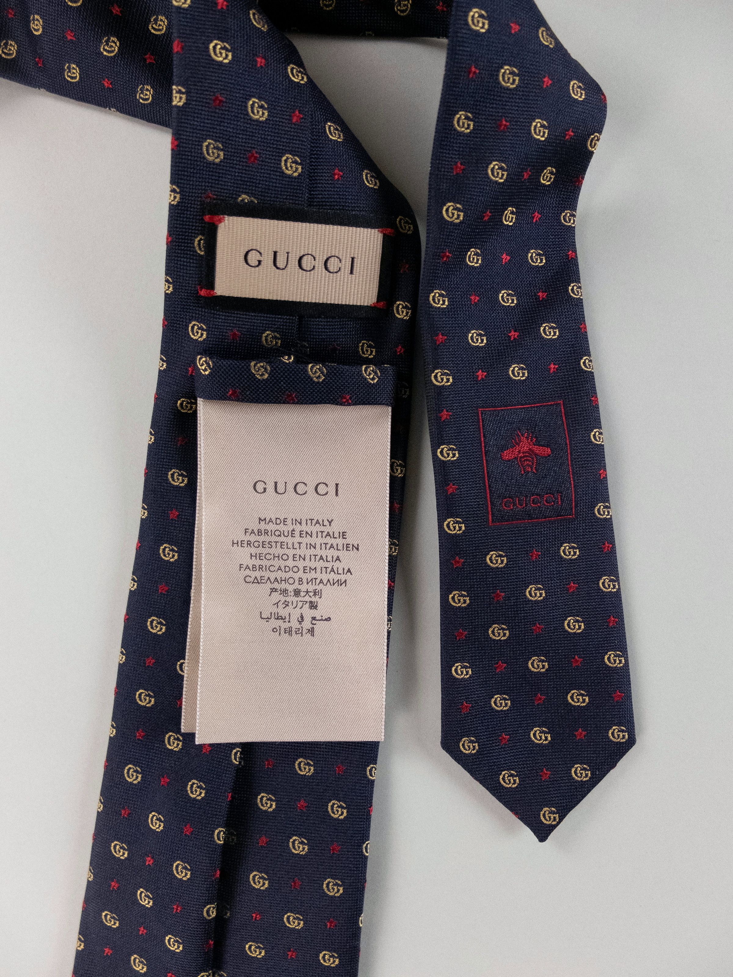 Gucci GUCCI navy blue interlocking GG logo & stars motif silk tie Size ONE SIZE - 5 Thumbnail