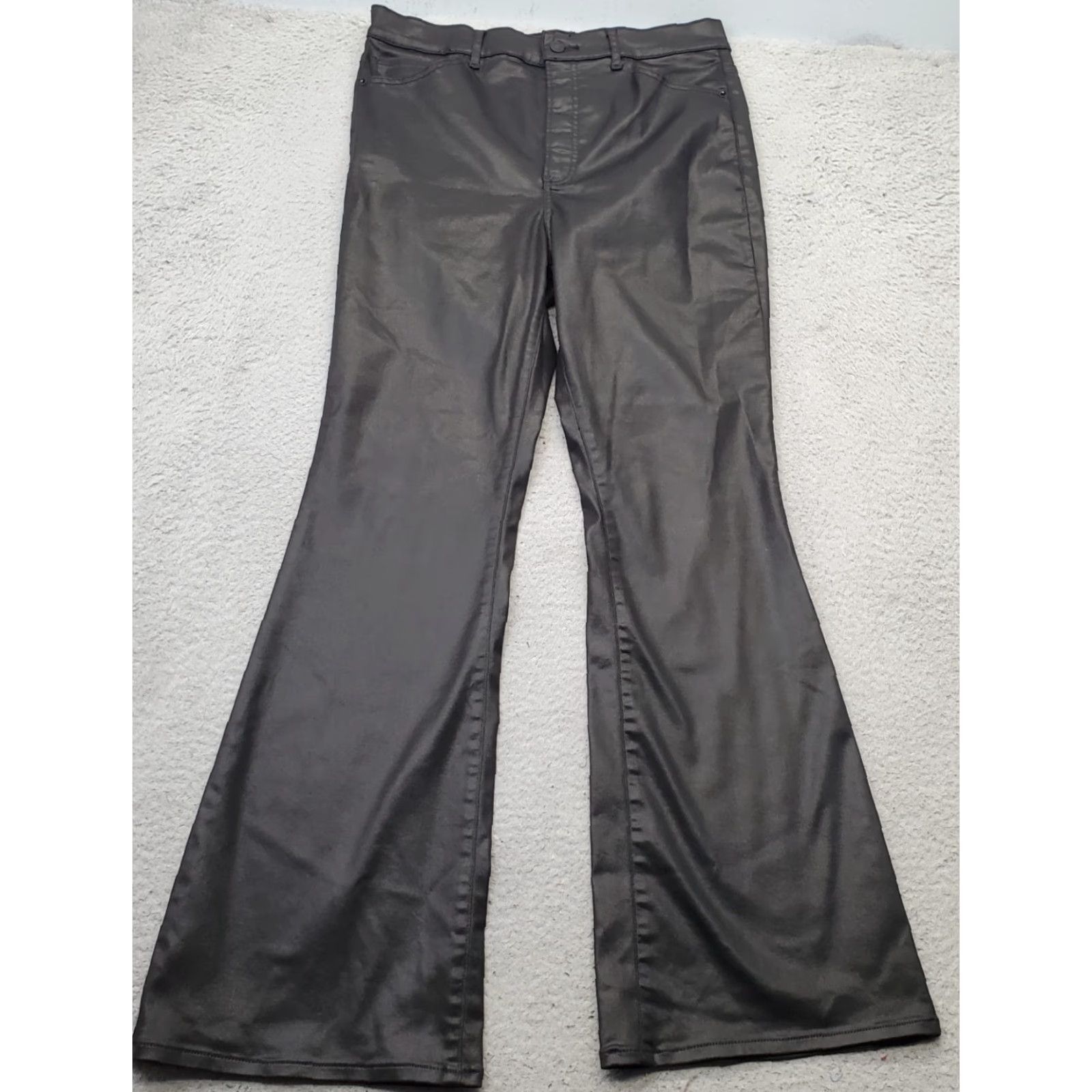 Express Express Pants Womens 12R Black Shimmer Flat Front Stretch High Waist Flare Leg Pants Size 34" / US 12 / IT 48 - 2 Thumbnail