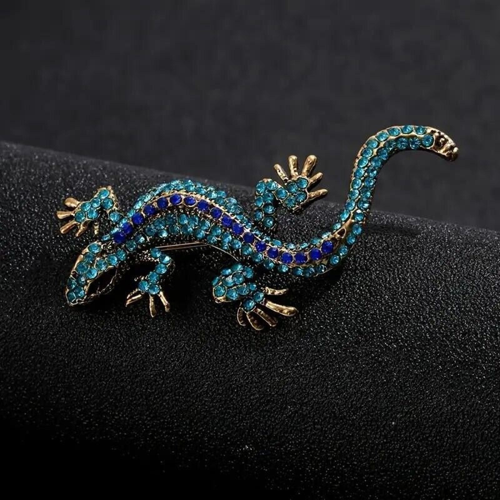 Other Salamander Lizard Gecko Brooch Blue Rhinestones Size ONE SIZE - 2 Thumbnail